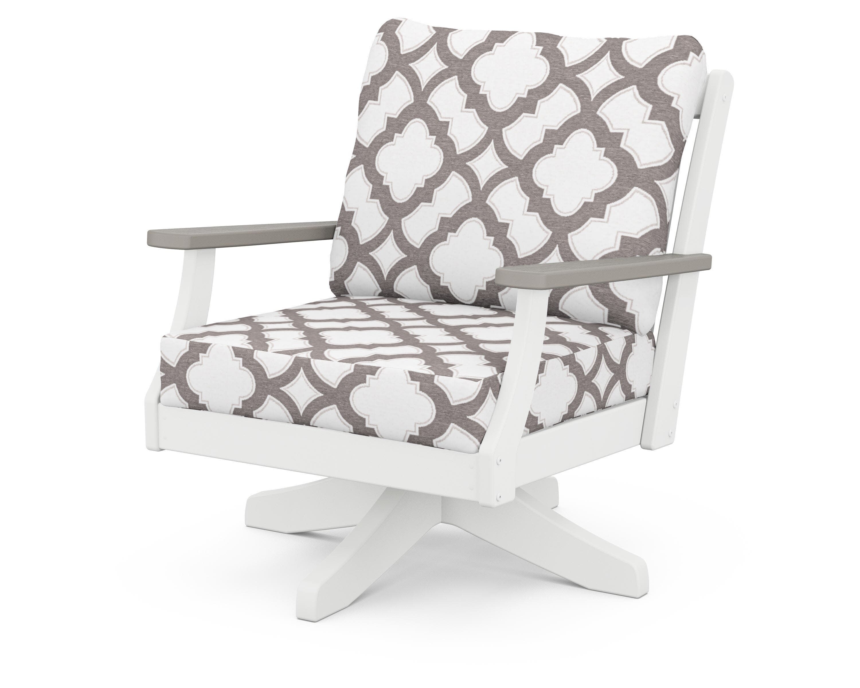 Braxton Deep Seating Swivel Chair in White / Driftwood / Trellis Grey Mist