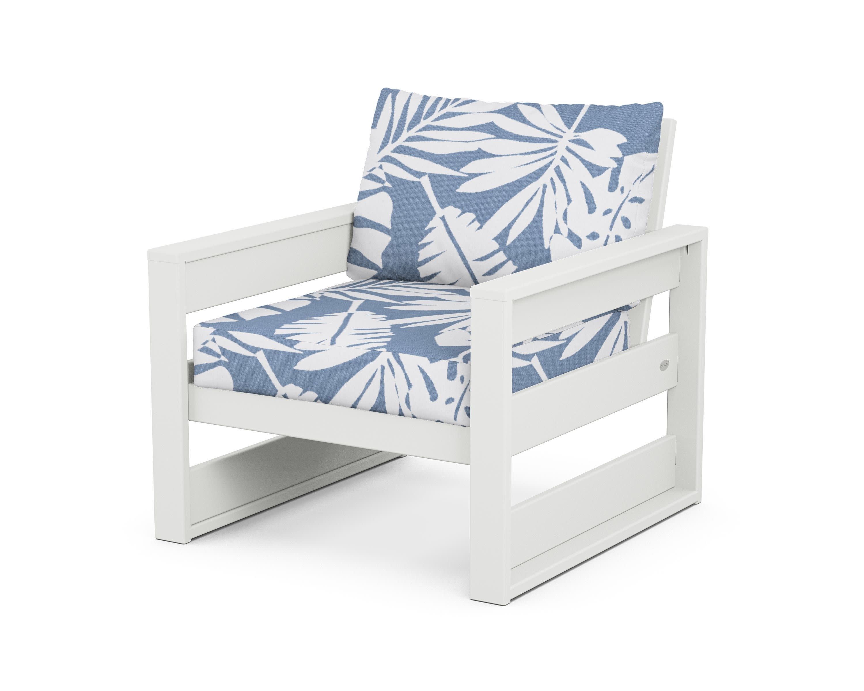 Westport Club Chair in White / Leaf Sky Blue