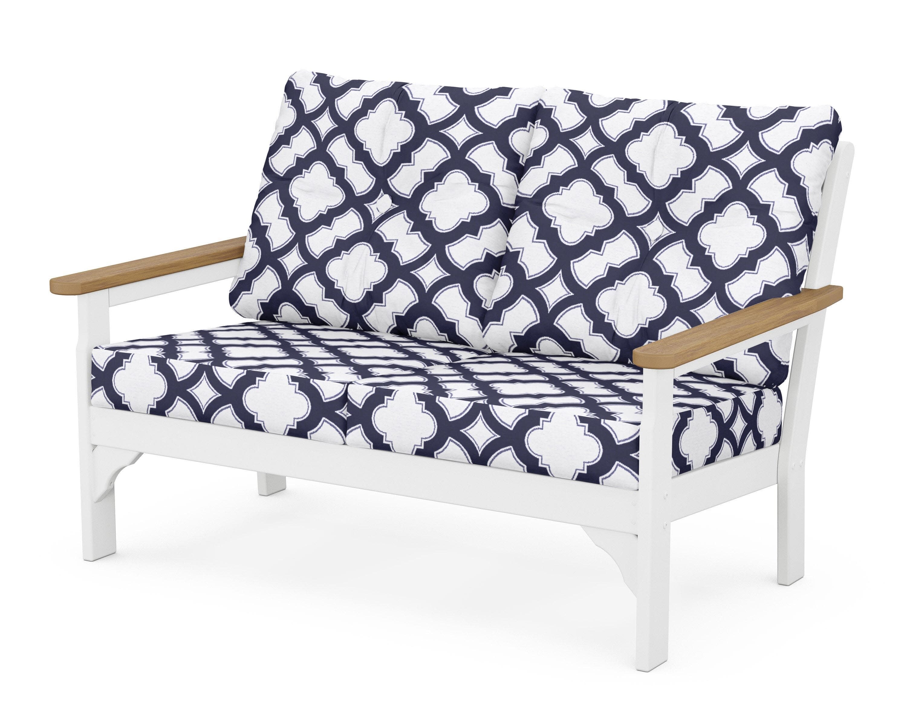 Vineyard Deep Seating Loveseat in White / Natural / Trellis Navy
