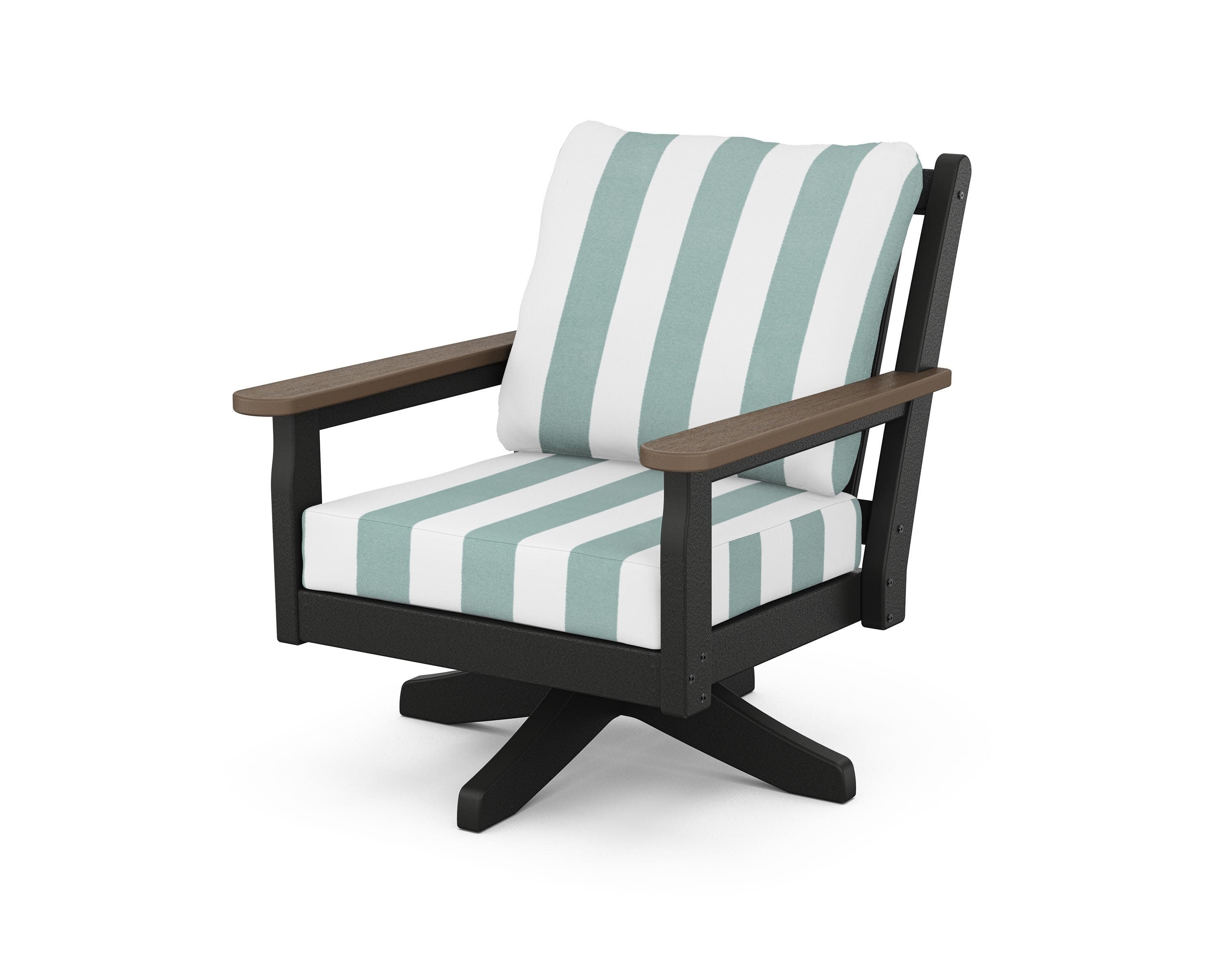 Chippendale Deep Seating Swivel Chair in Black / Kona / Cabana Stripe Glacier Spa