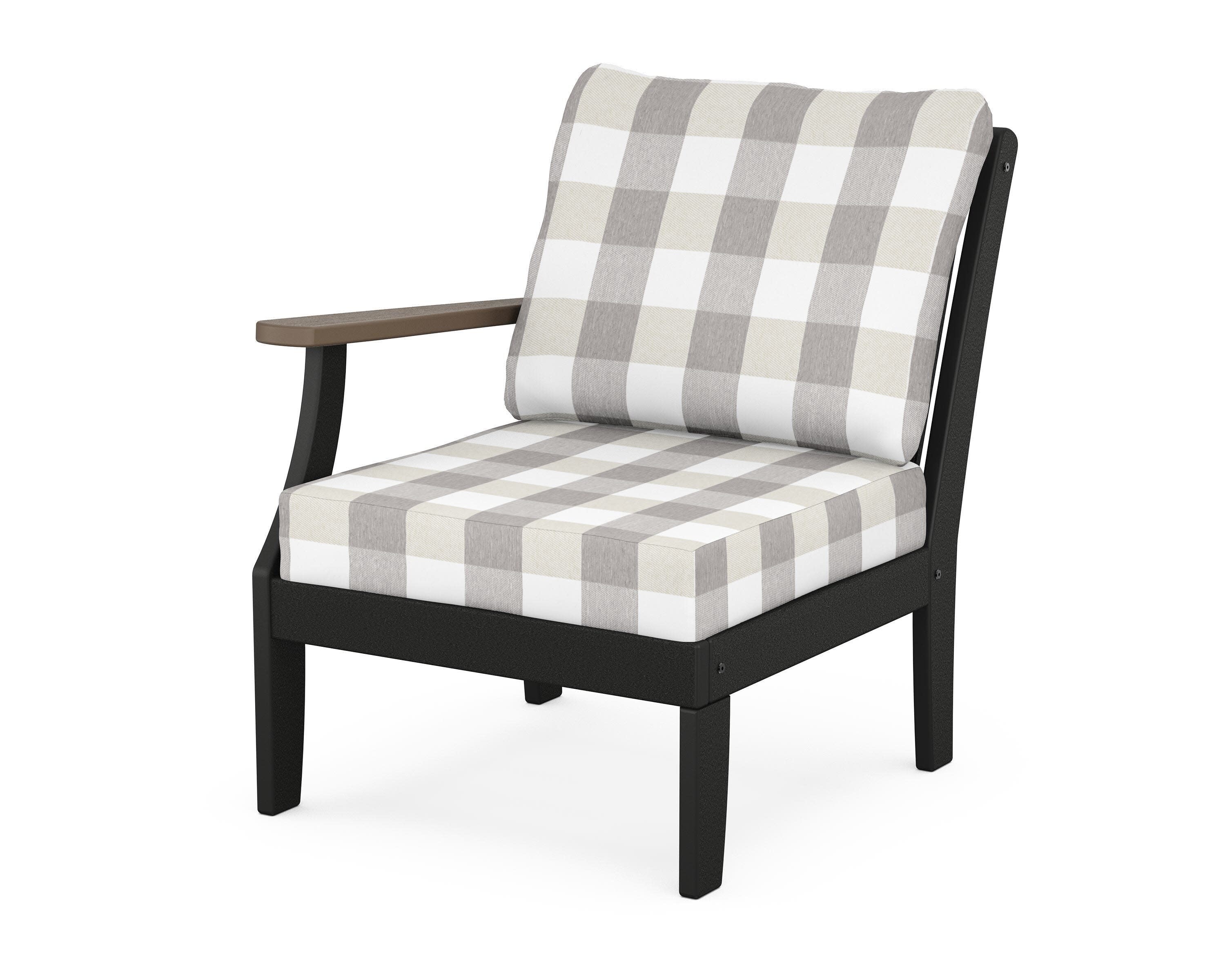 Braxton Modular Left Arm Chair in Black / Kona / Buffalo Plaid Grey Mist