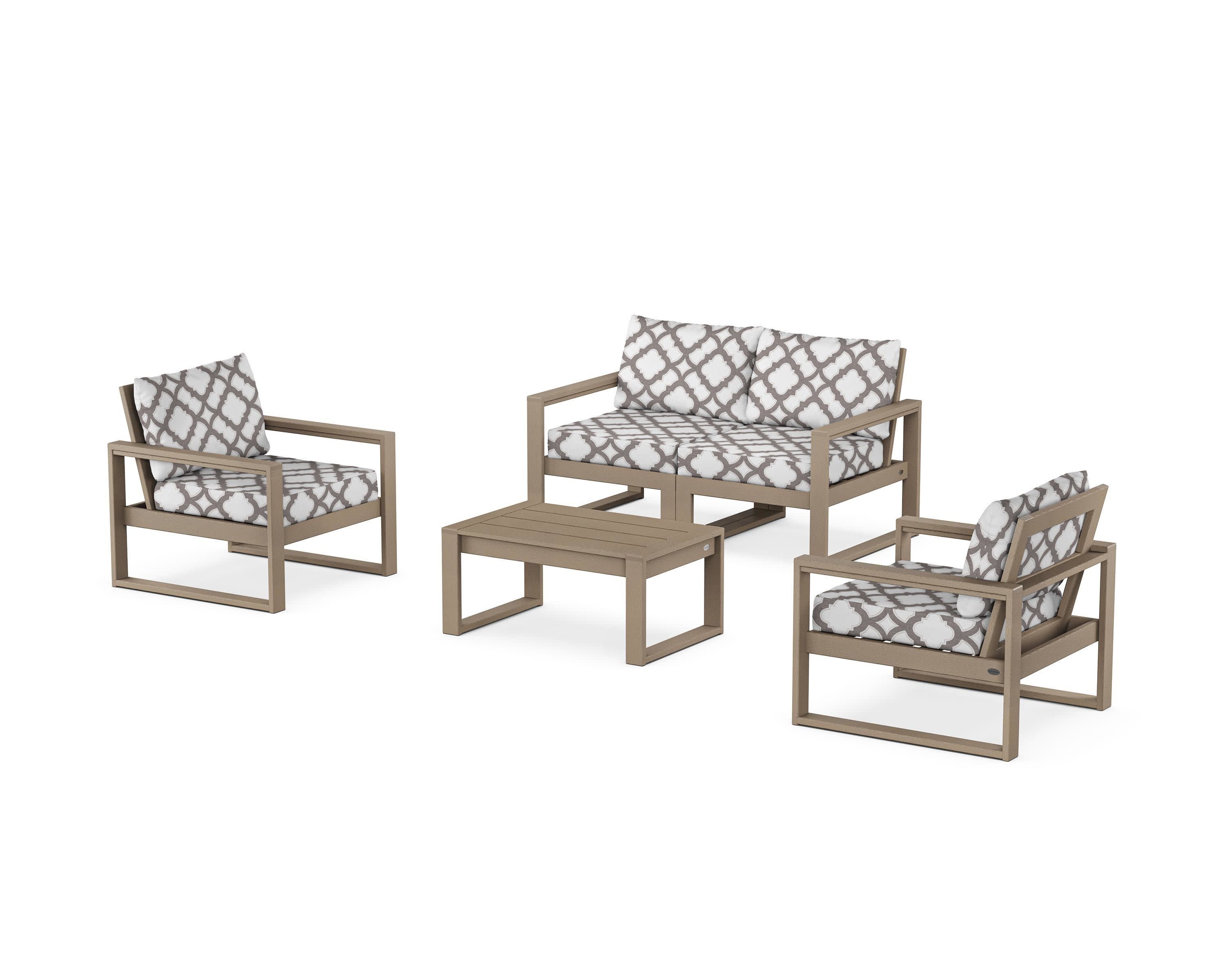EDGE Sectional 4-Piece Deep Seating Set with Loveseat in Vintage Sahara / Trellis Grey Mist