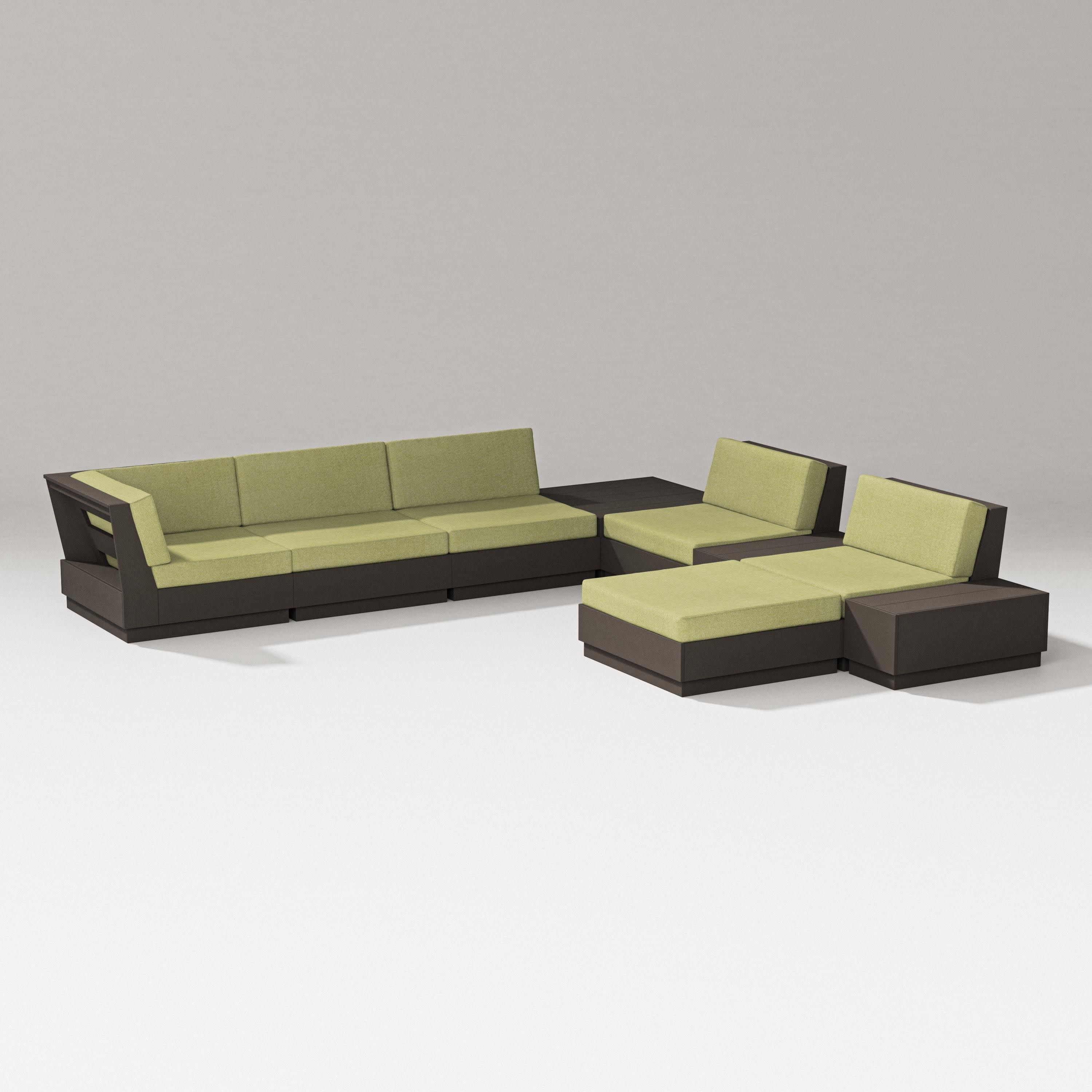 Elevate 9-Piece Conversation Sectional in Vintage Coffee / Chartreuse Boucle