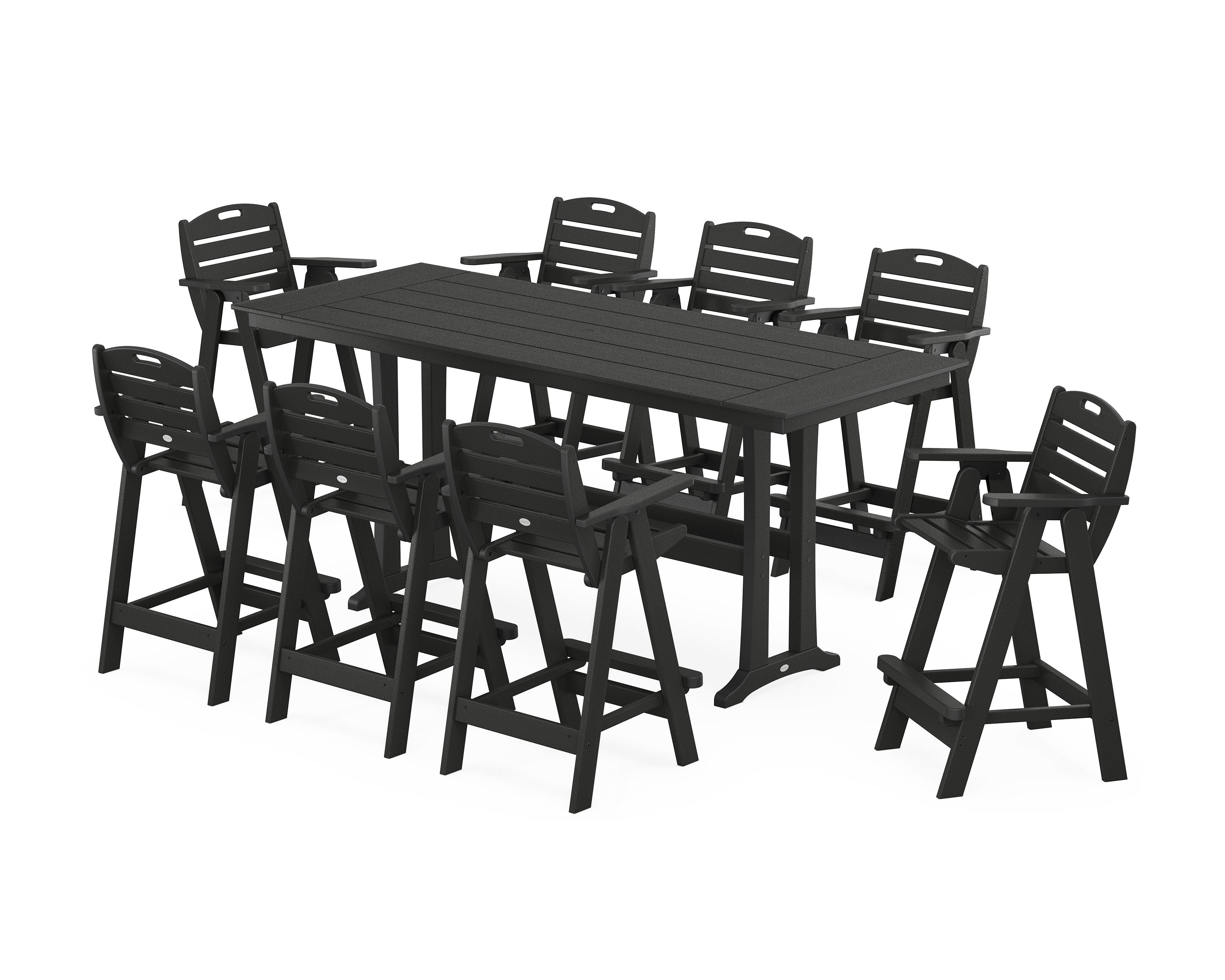 Nautical 9-Piece Farmhouse Bar Set with Trestle Legs in Black