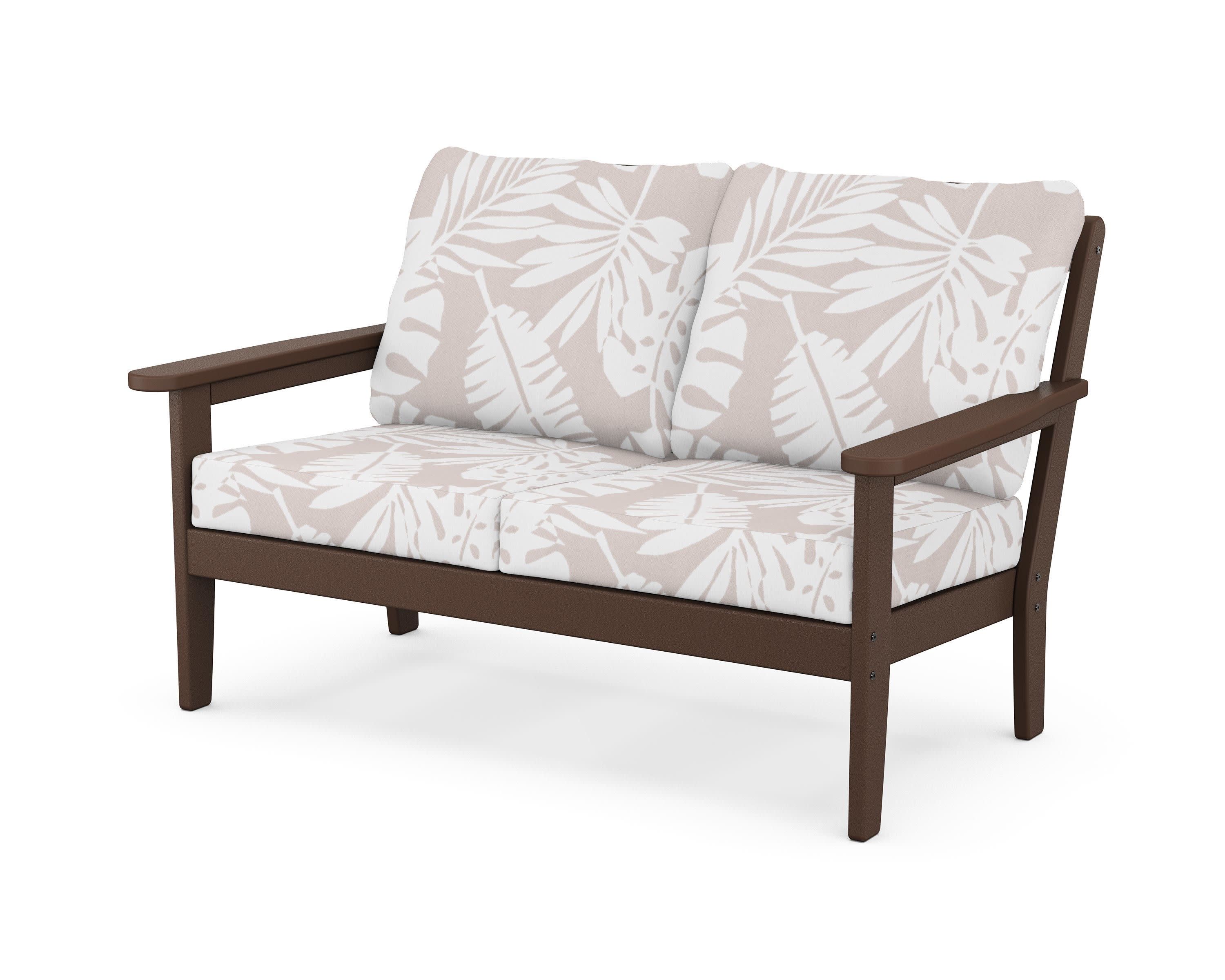 Cottage Deep Seating Loveseat in Mahogany / Leaf Dune Burlap
