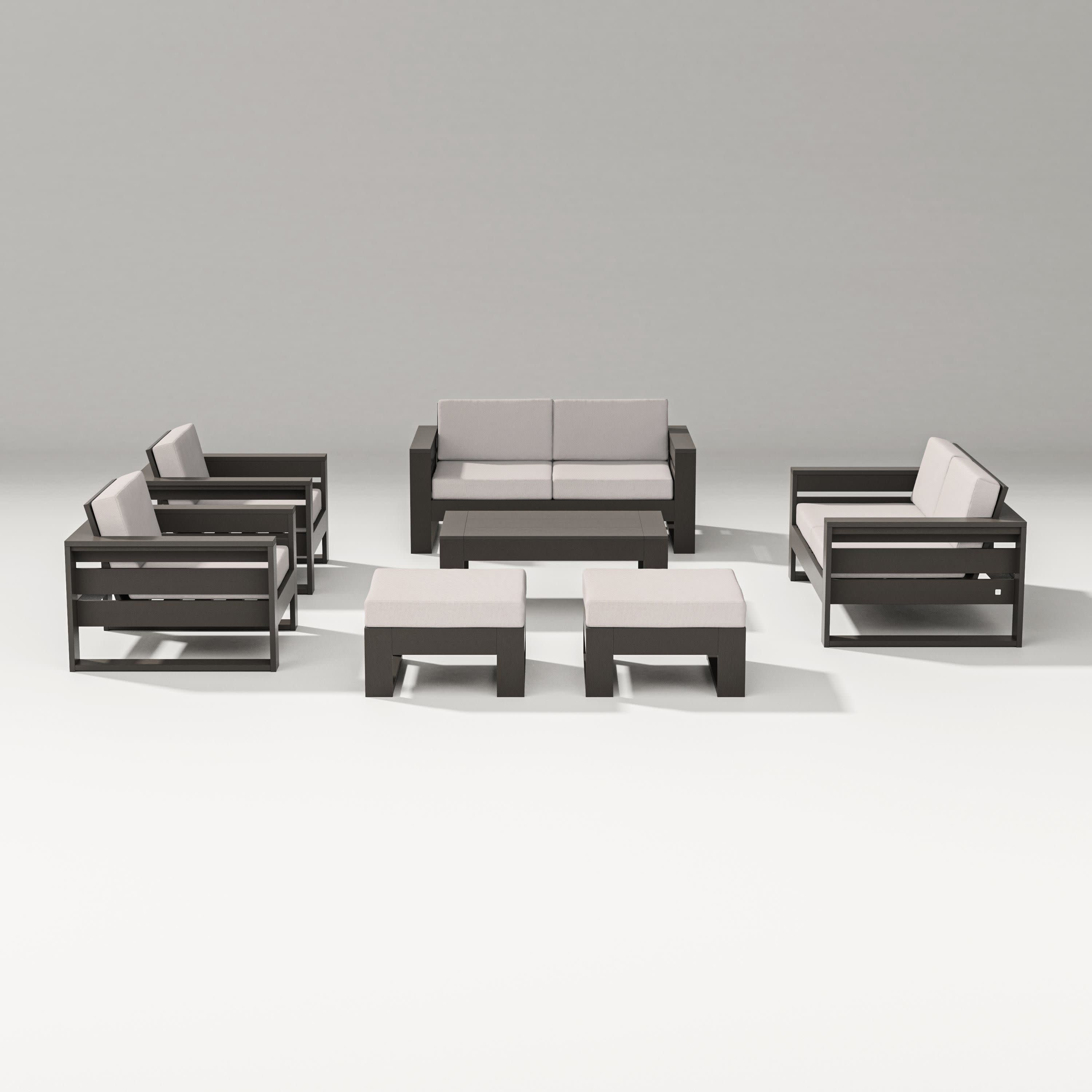 Latitude 7-Piece Lounge Loveseat Set in Vintage Coffee / Dune Burlap