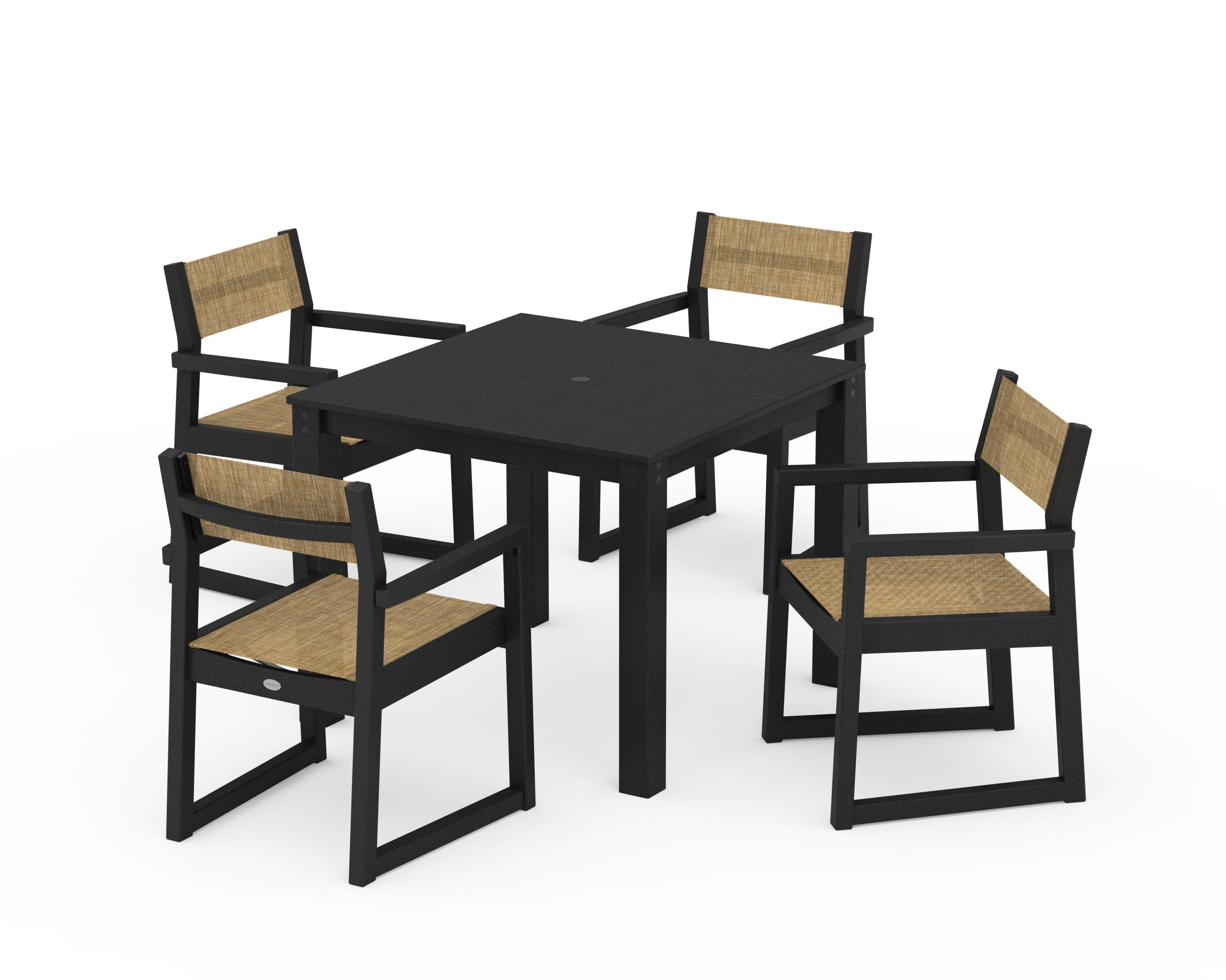 EDGE Sling Arm Chair 5-Piece Parsons Dining Set in Black / Burlap Sling