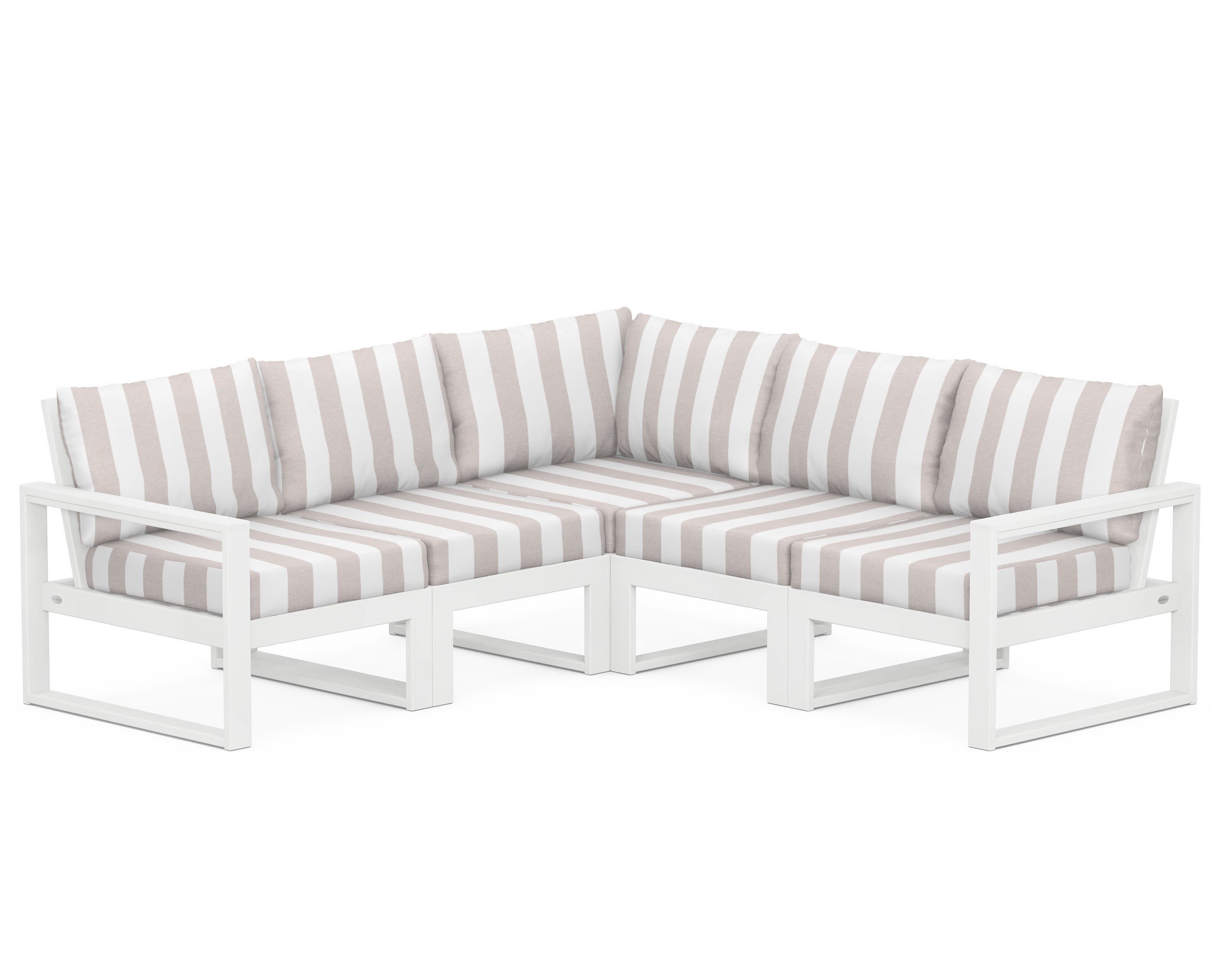 EDGE 5-Piece Modular Deep Seating Set in White / Cabana Stripe Dune Burlap