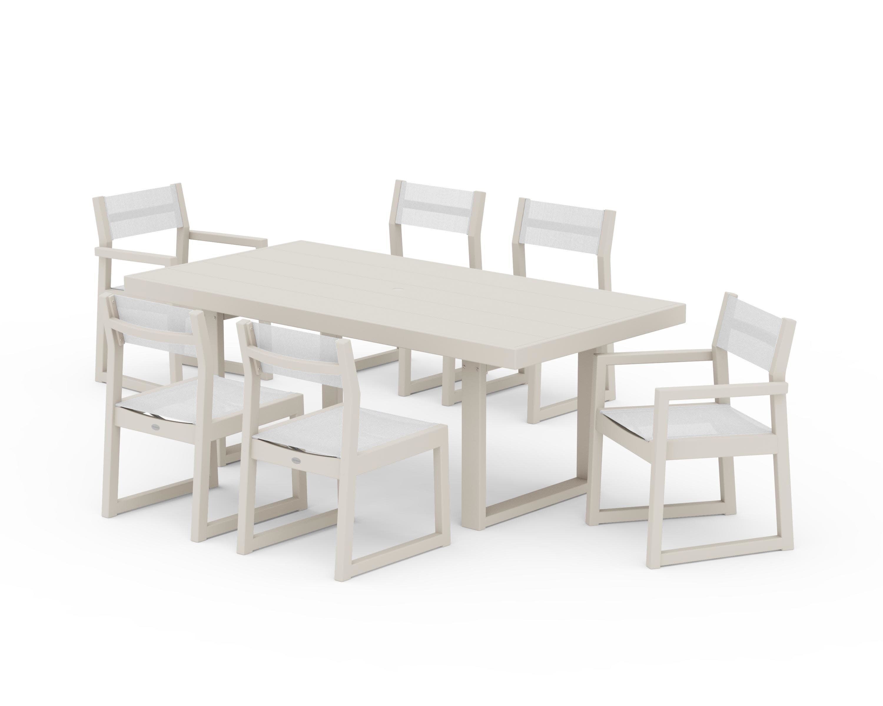 EDGE Sling 7-Piece Dining Set in Sand / White Sling