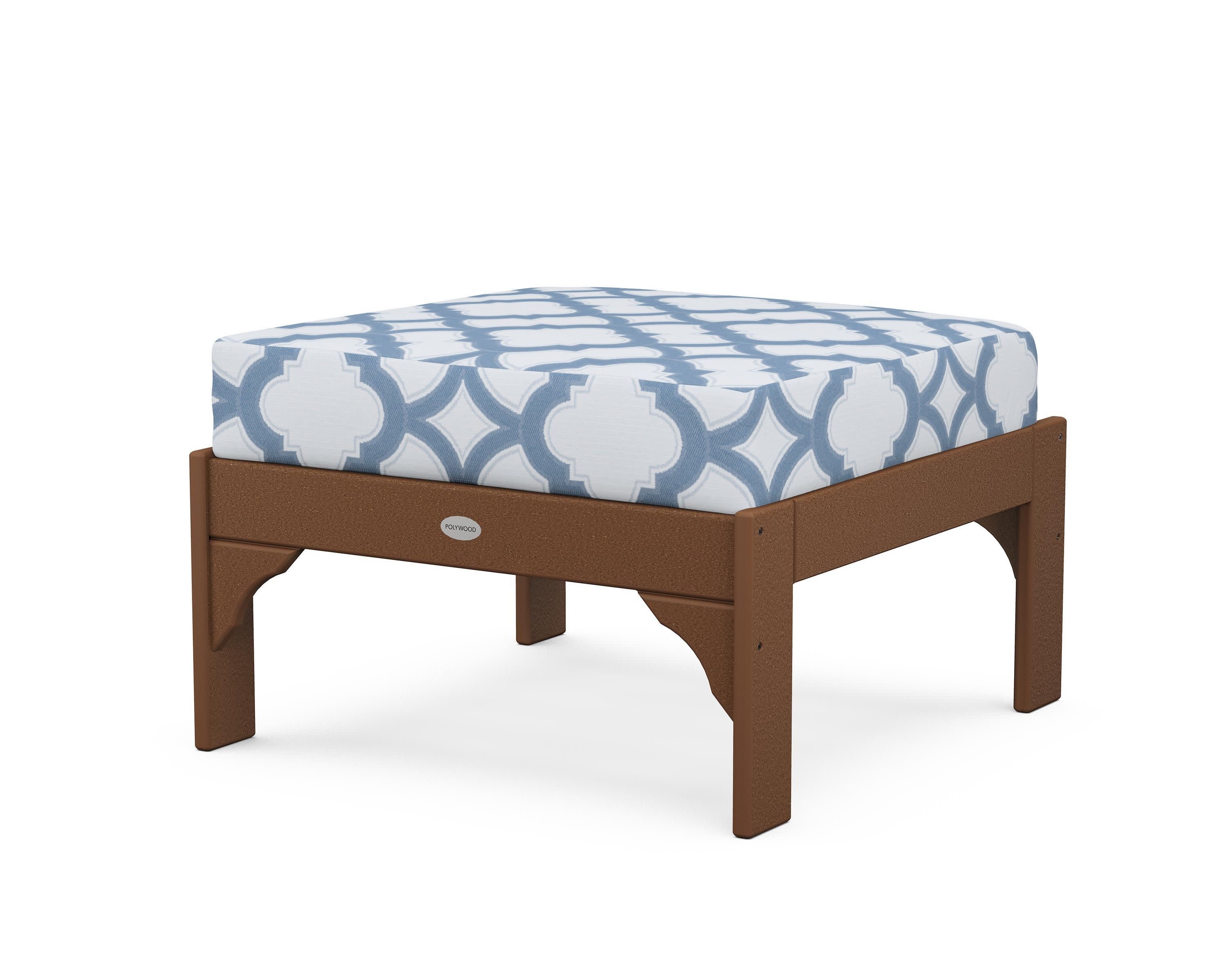 Vineyard Deep Seating Ottoman in Teak / Trellis Sky Blue