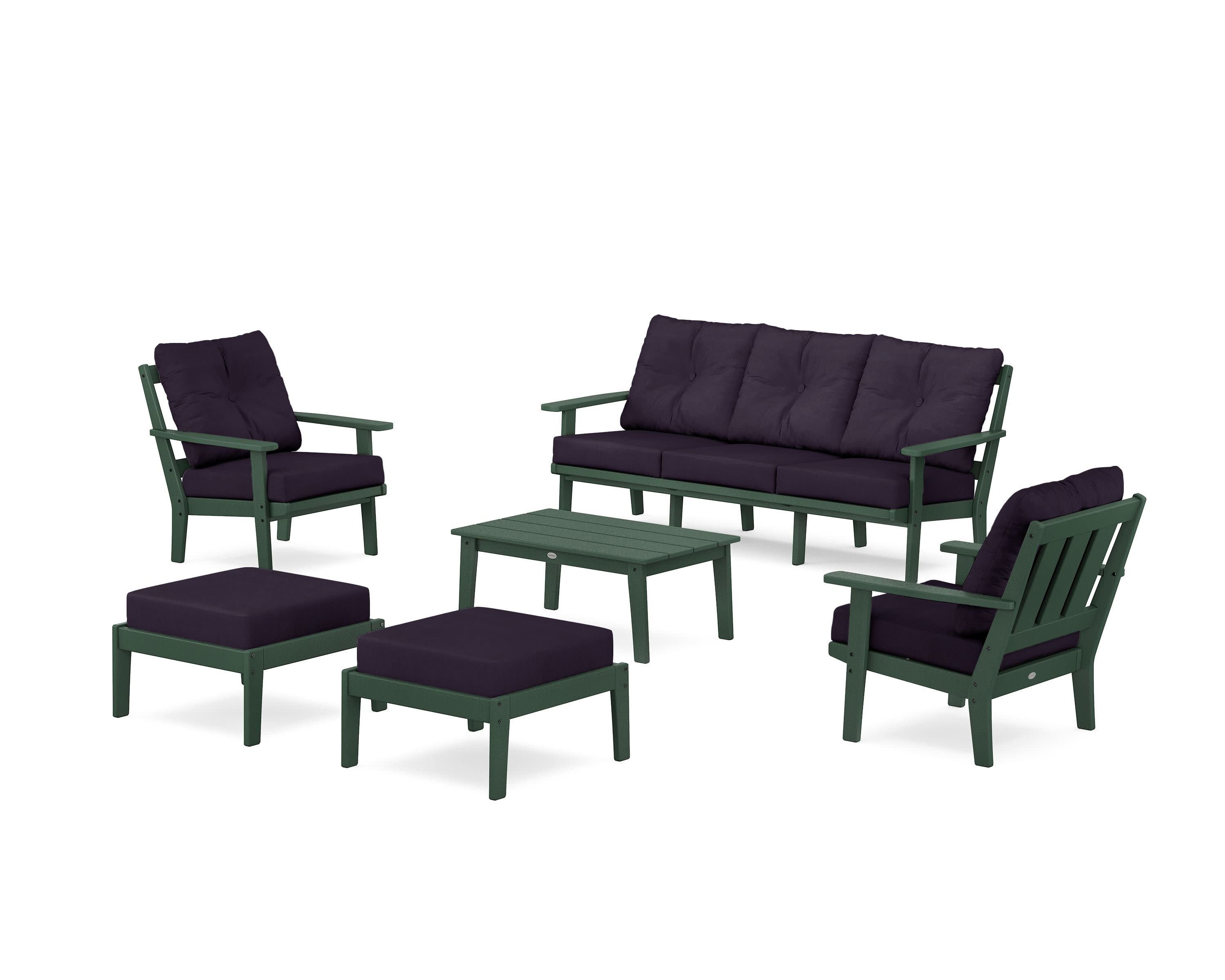 Oxford 6-Piece Lounge Sofa Set in Green / Navy Linen