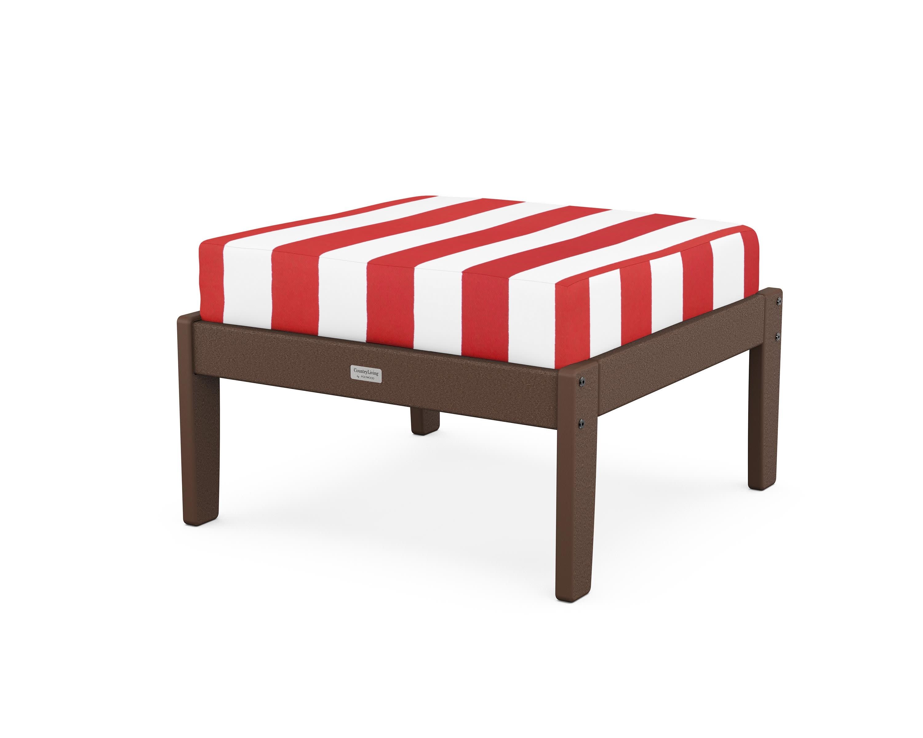 Cottage Deep Seating Ottoman in Mahogany / Cabana Stripe Crimson