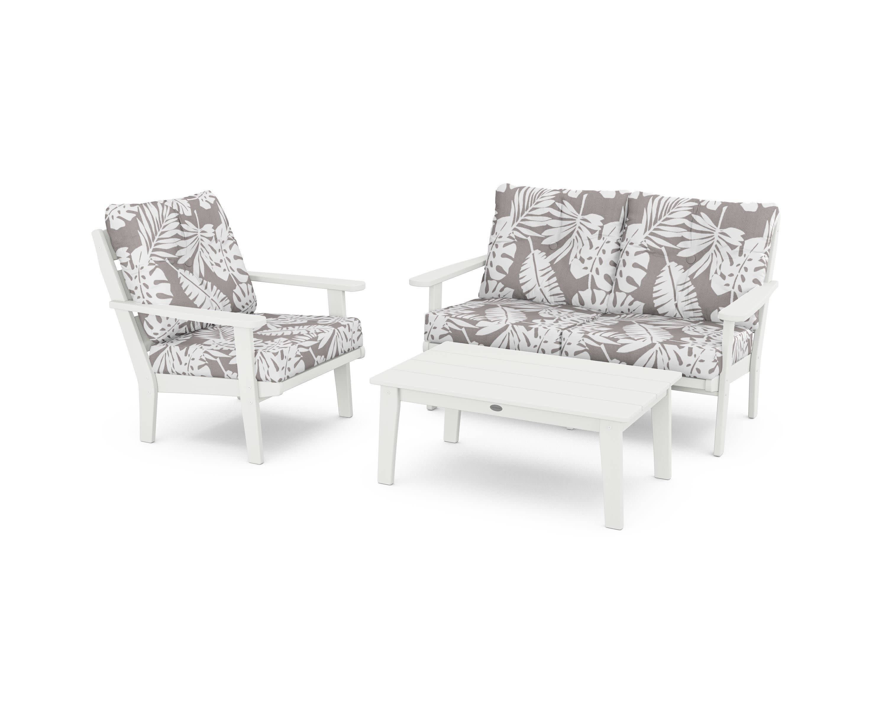 Lakeside 3-Piece Deep Seating Set in Vintage White / Leaf Grey Mist