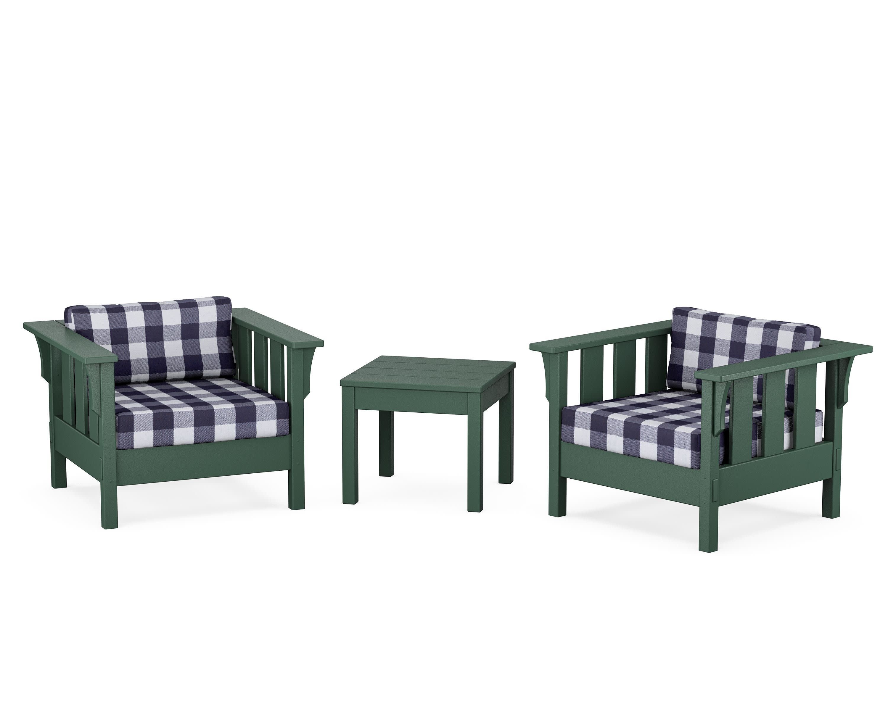 Acadia 3-Piece Deep Seating Set in Green / Buffalo Plaid Navy