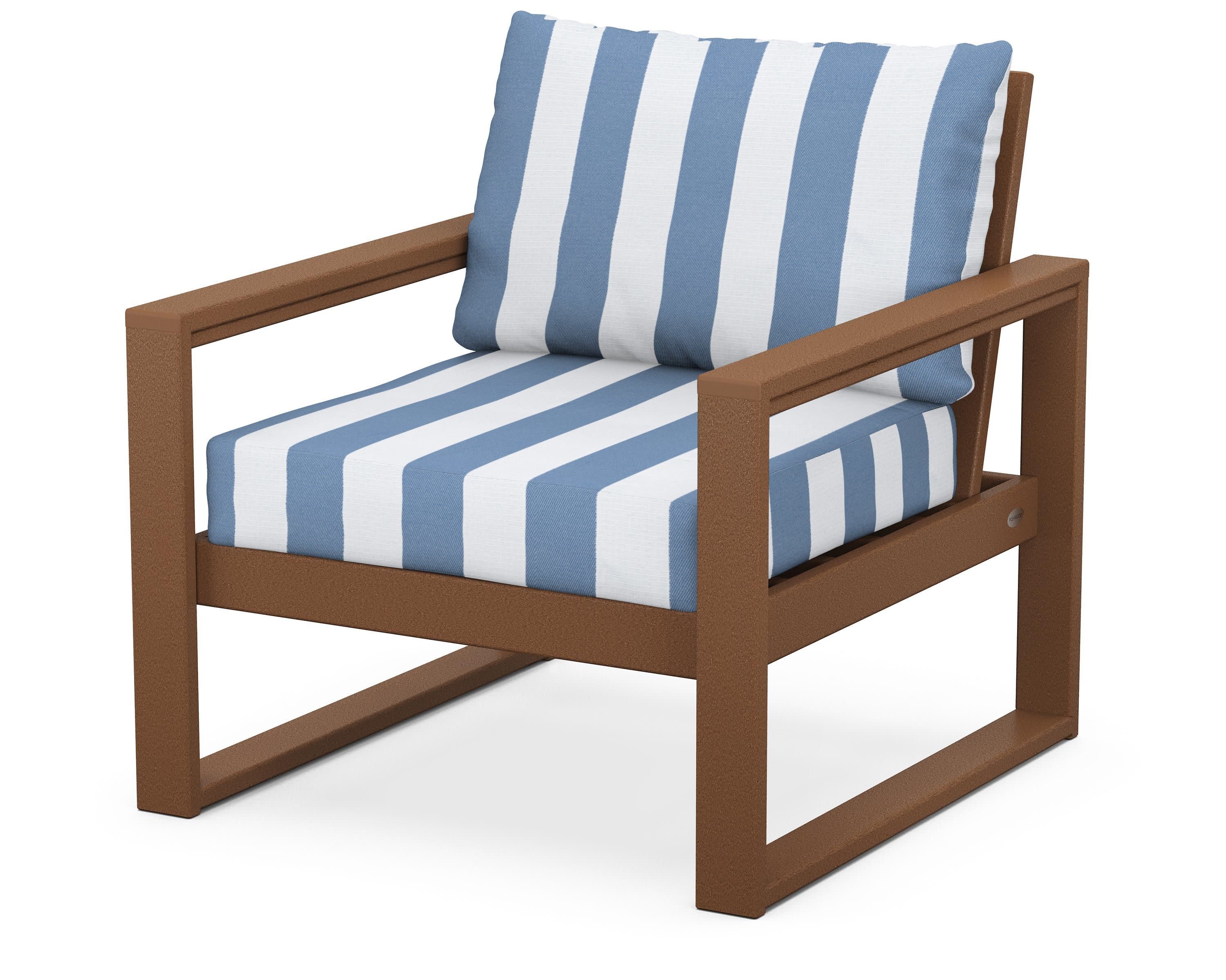 EDGE Club Chair in Teak / Cabana Stripe Sky Blue