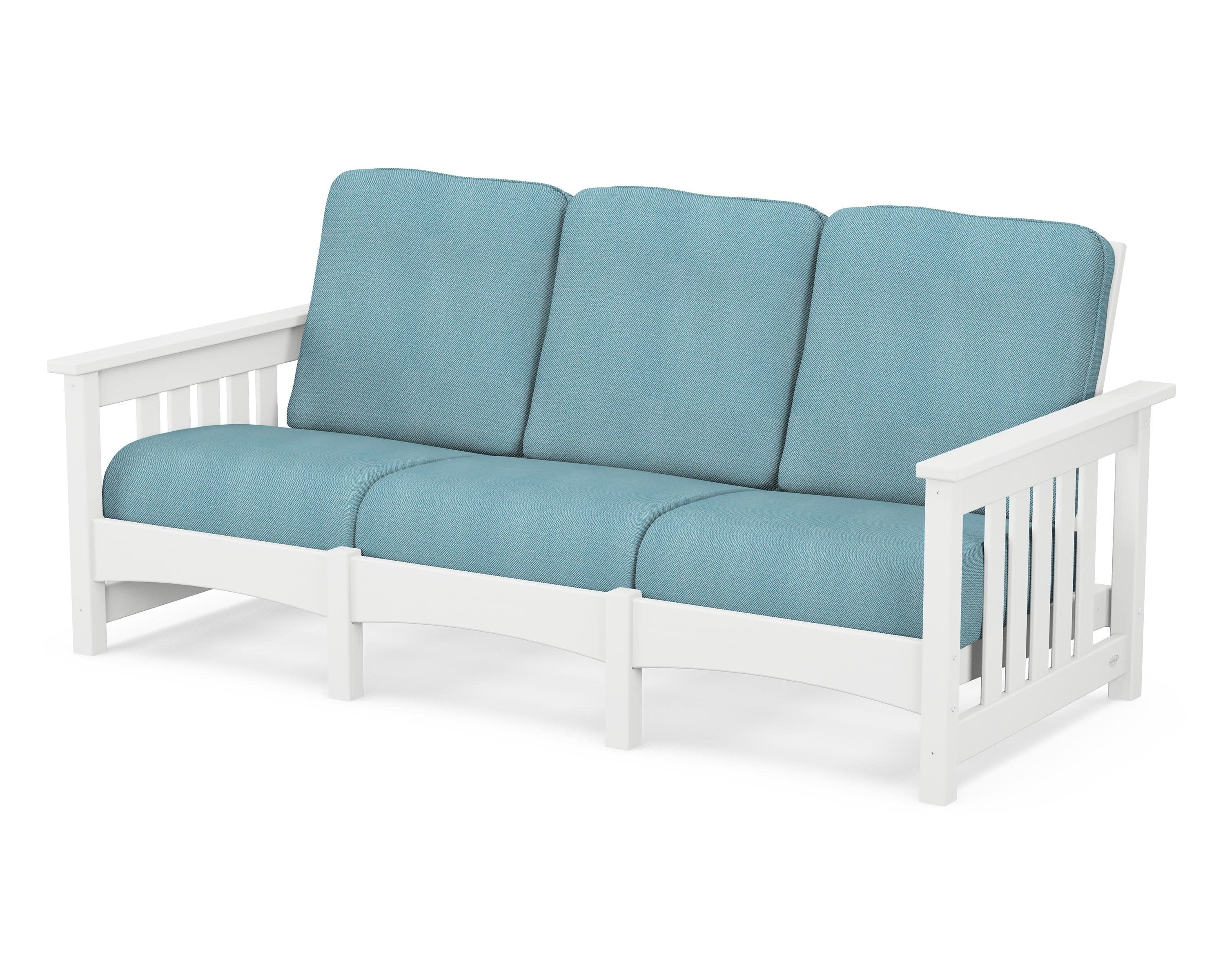 Club Mission Sofa in White / Lattice Sky Blue