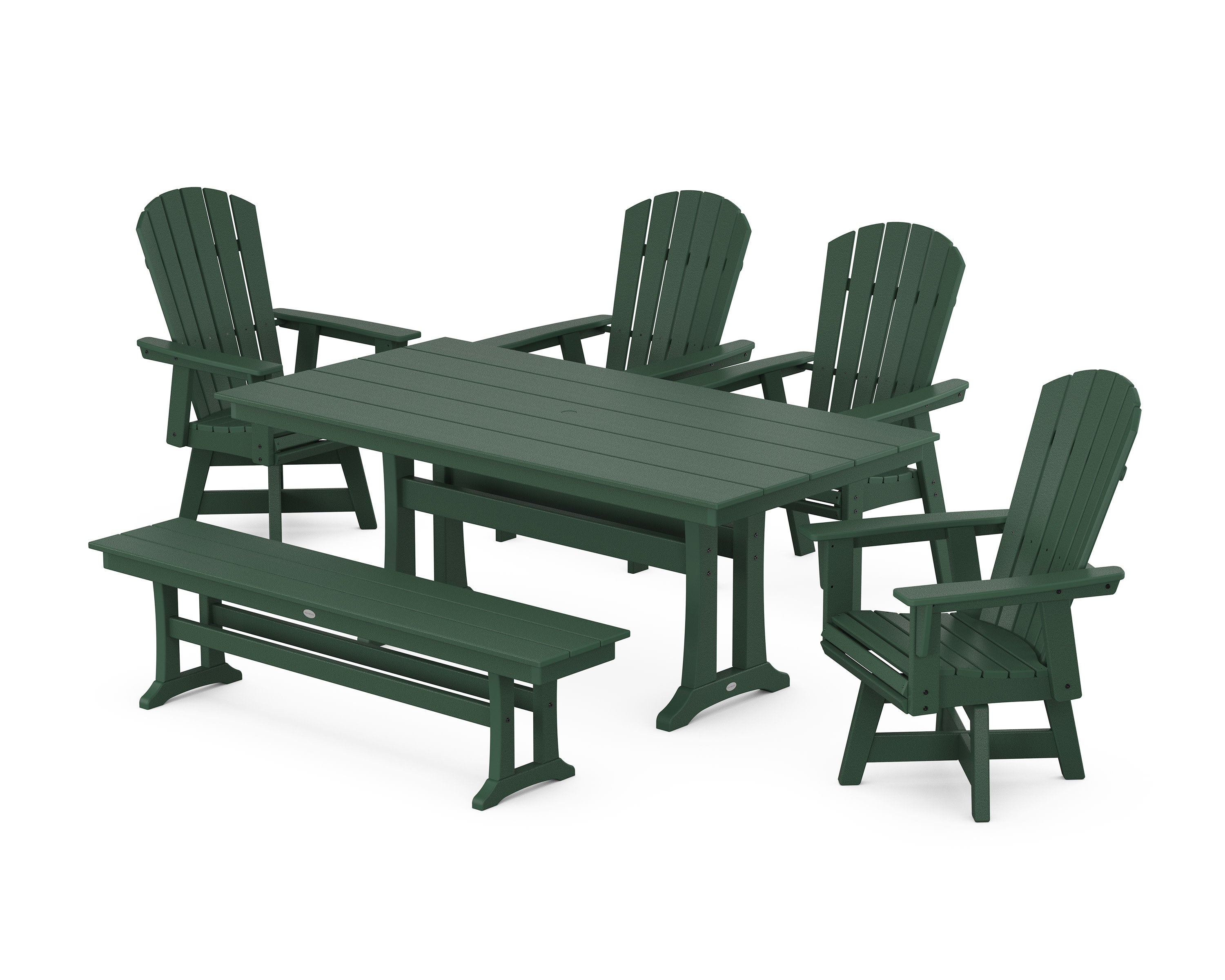 Nautical Adirondack Swivel 6-Piece Farmhouse Dining Set With Trestle Legs in Green