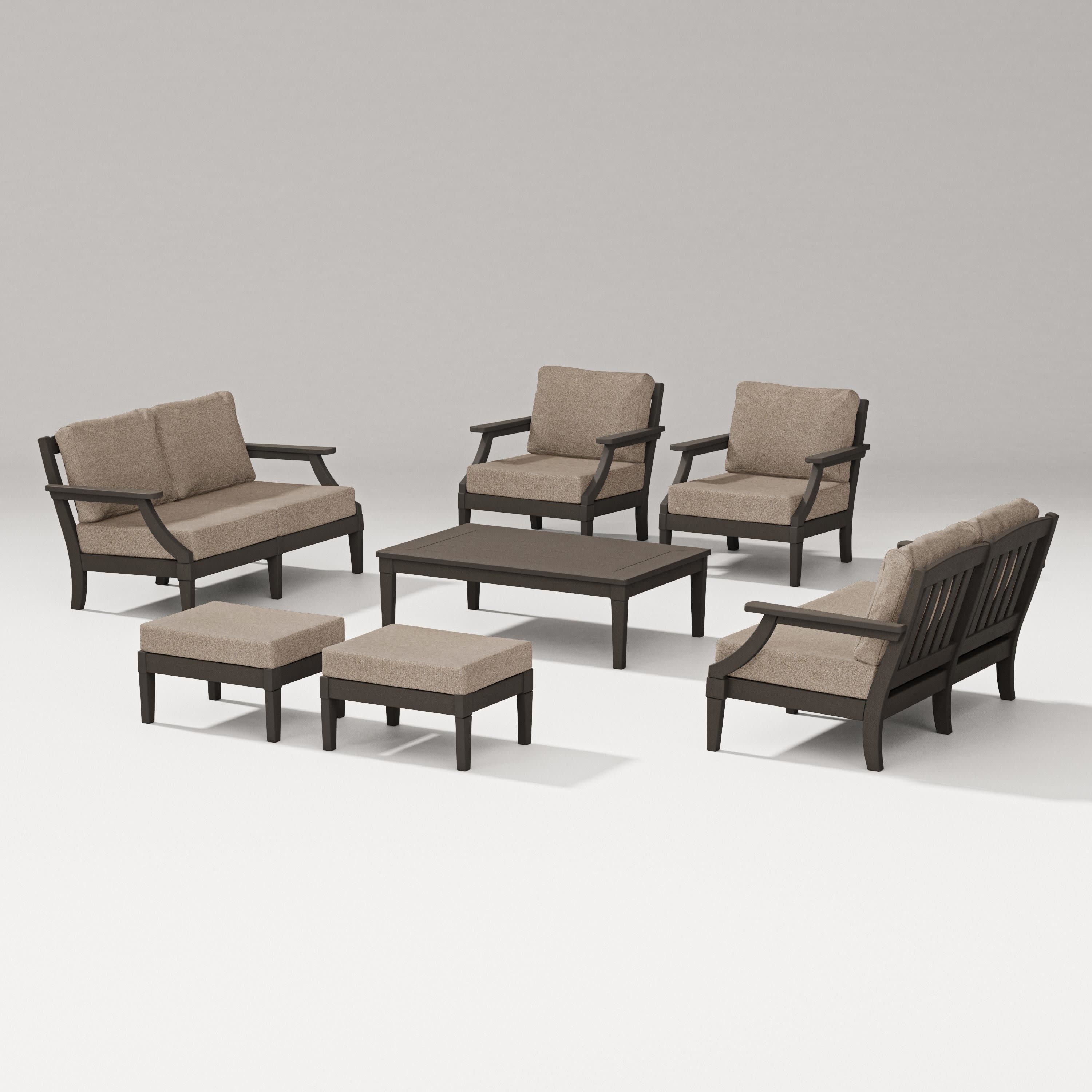 Estate 7-Piece Lounge Loveseat Set in Vintage Coffee / Spiced Burlap