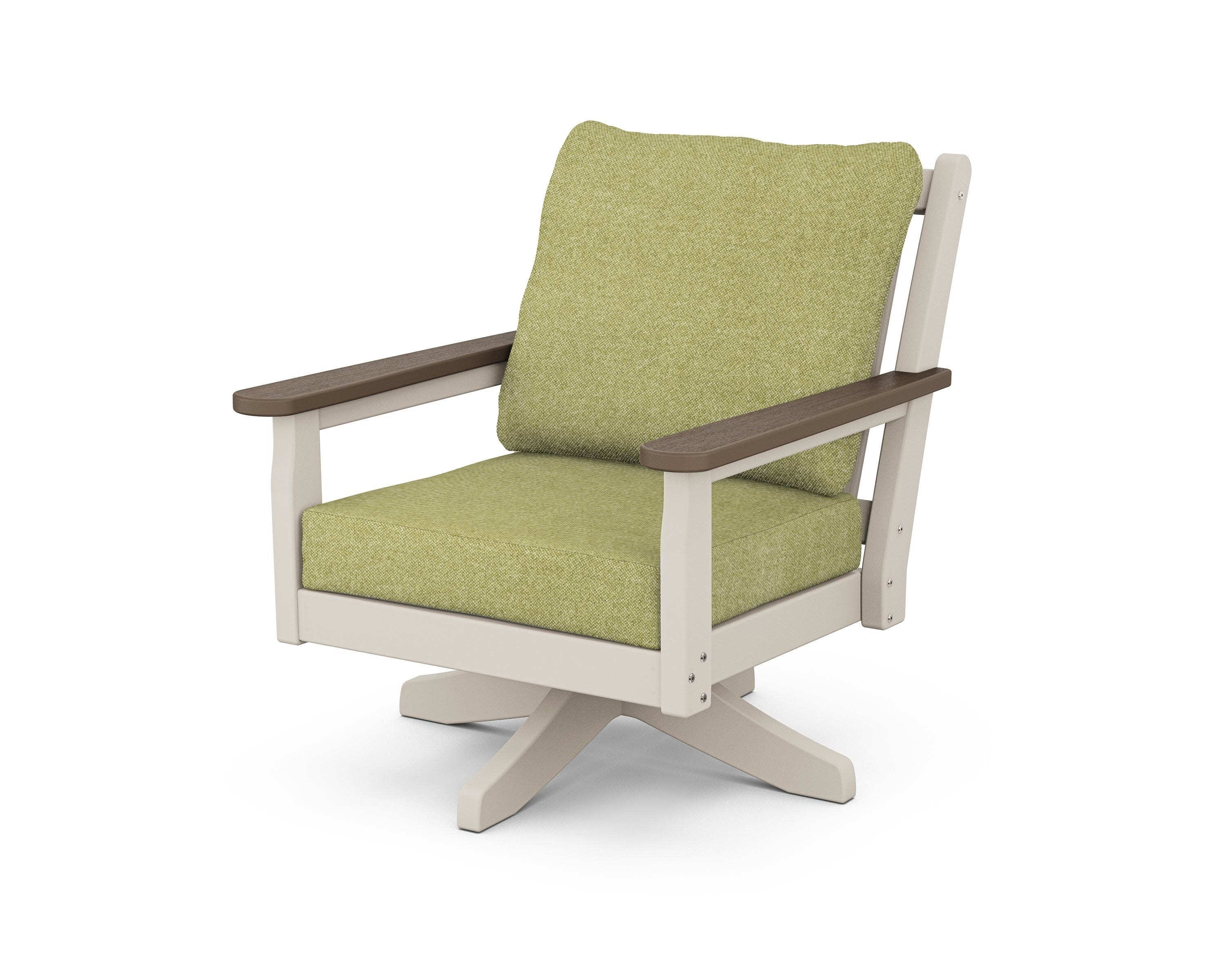 Chippendale Deep Seating Swivel Chair in Sand / Kona / Chartreuse Boucle