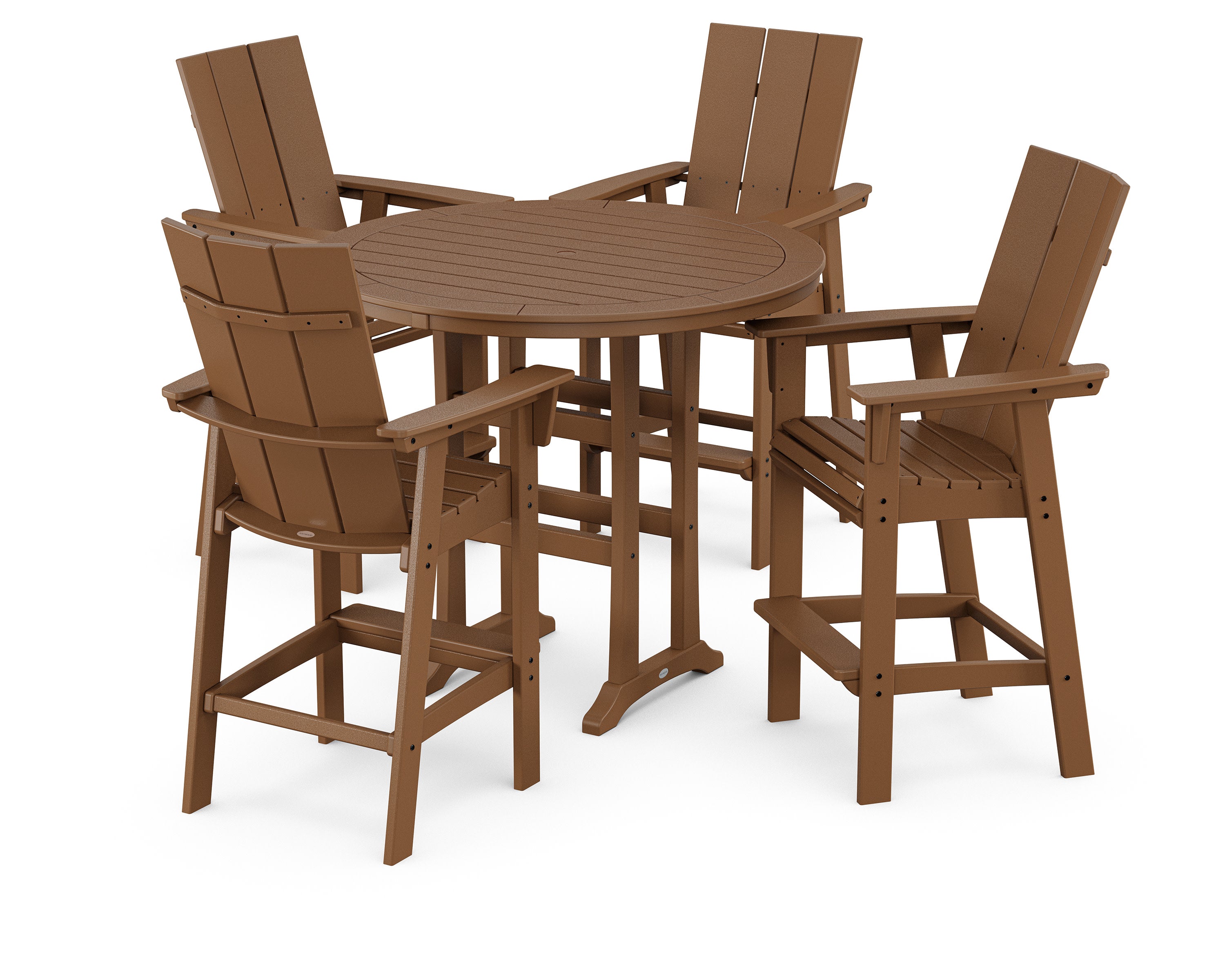 Modern Curveback Adirondack 5-Piece Nautical Trestle Bar Set in Teak