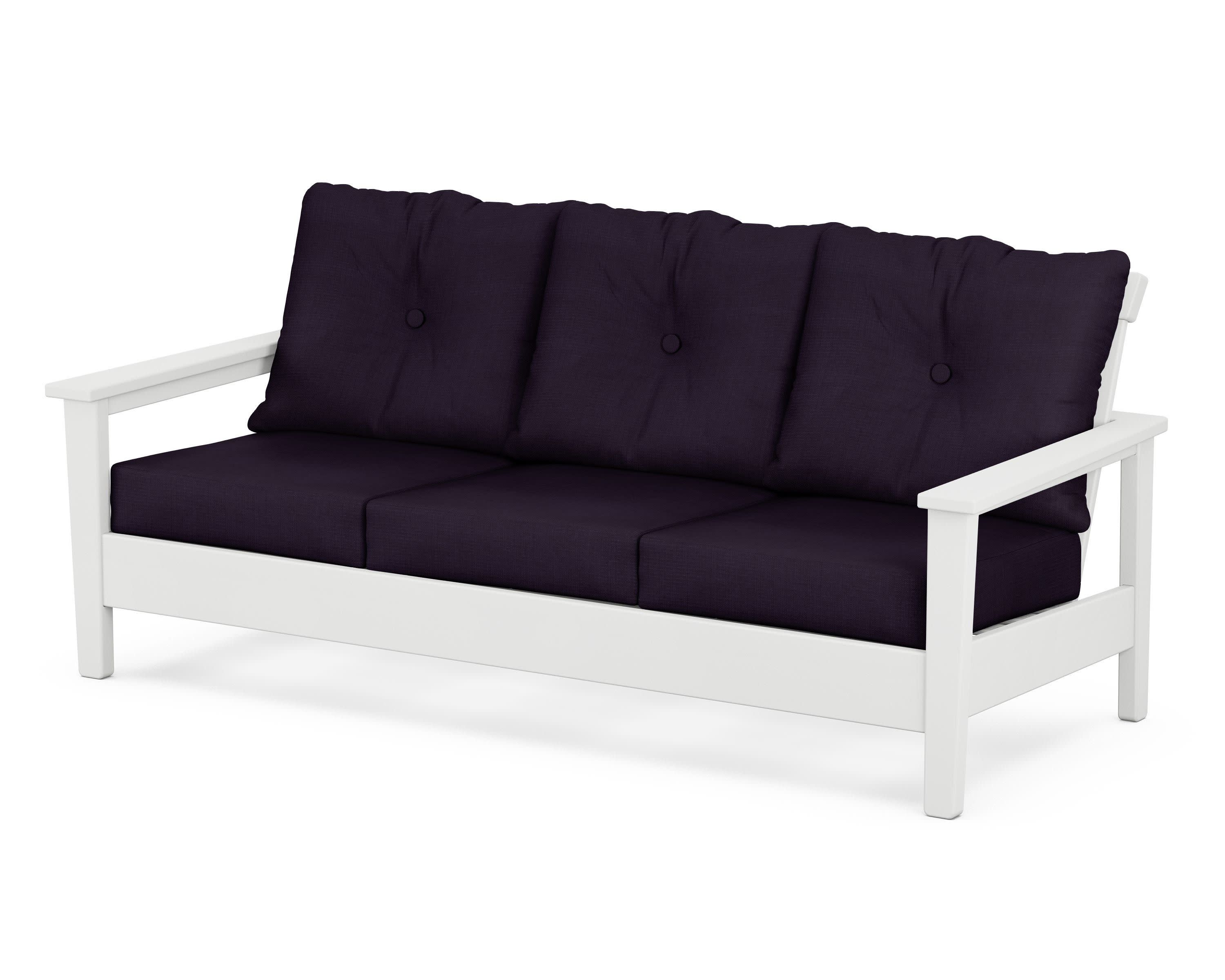 Prescott Deep Seating Sofa in White / Navy Linen