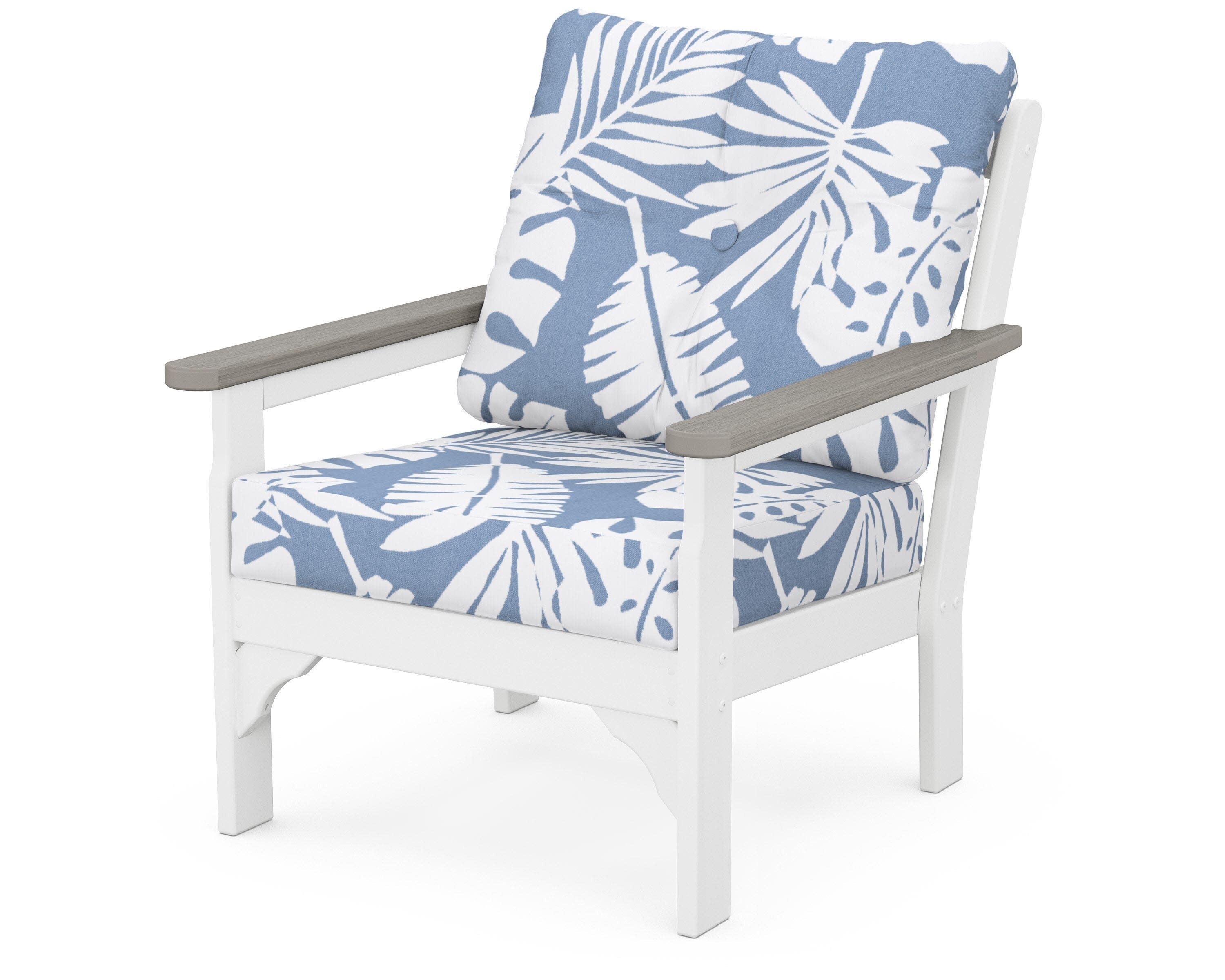Vineyard Deep Seating Chair in White / Driftwood / Leaf Sky Blue