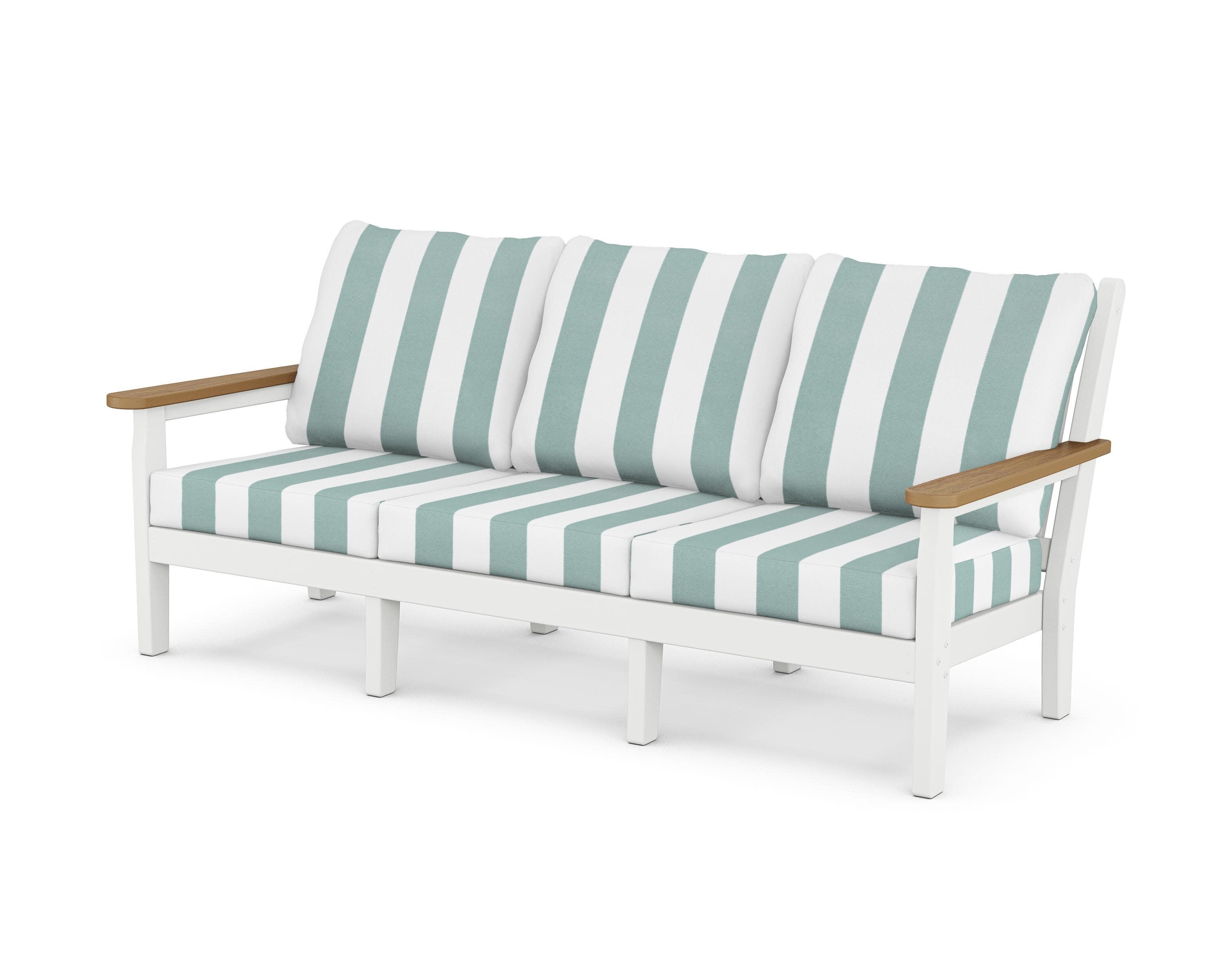 Chippendale Deep Seating Sofa in White / Natural / Cabana Stripe Glacier Spa
