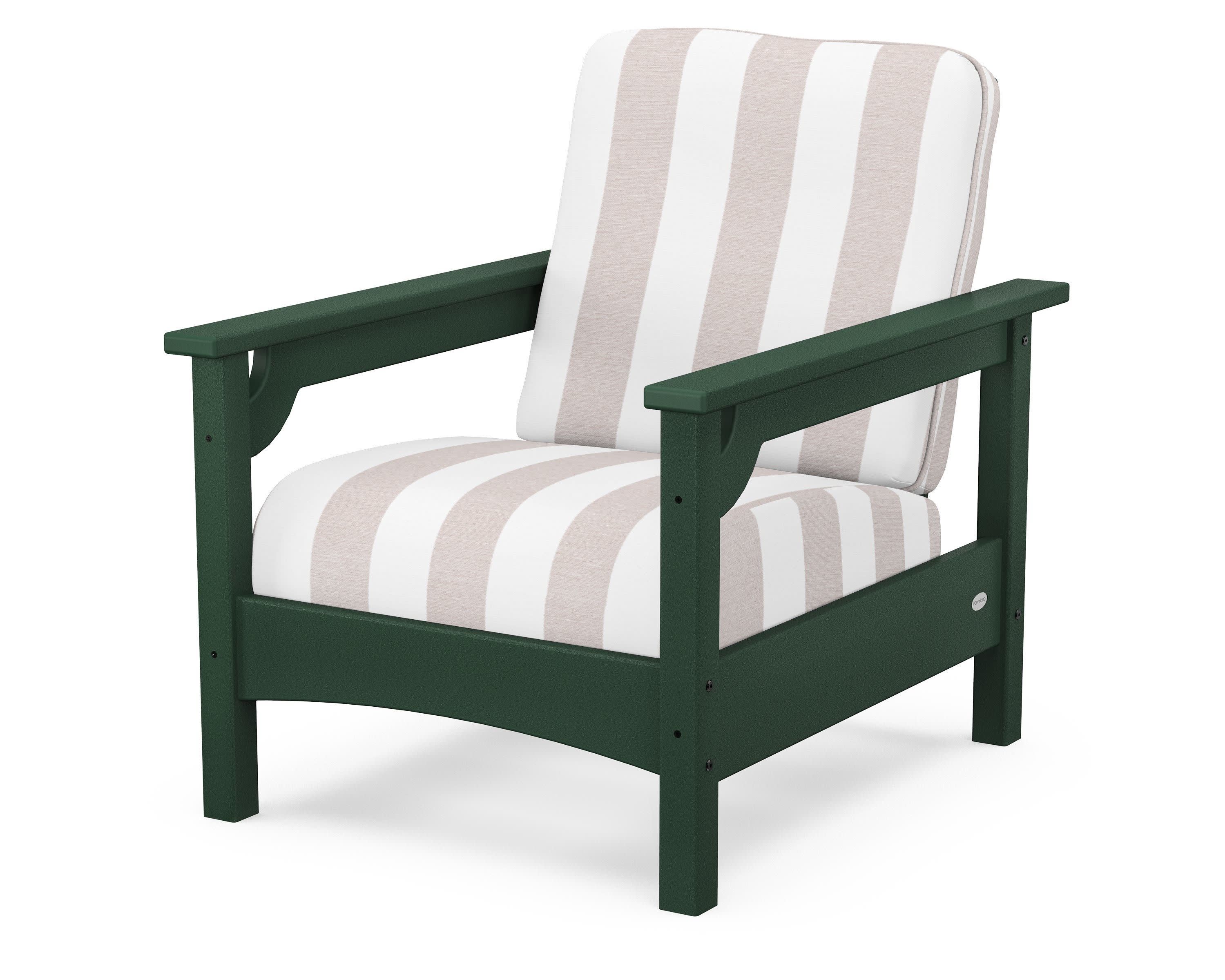 Club Chair in Green / Cabana Stripe Dune Burlap