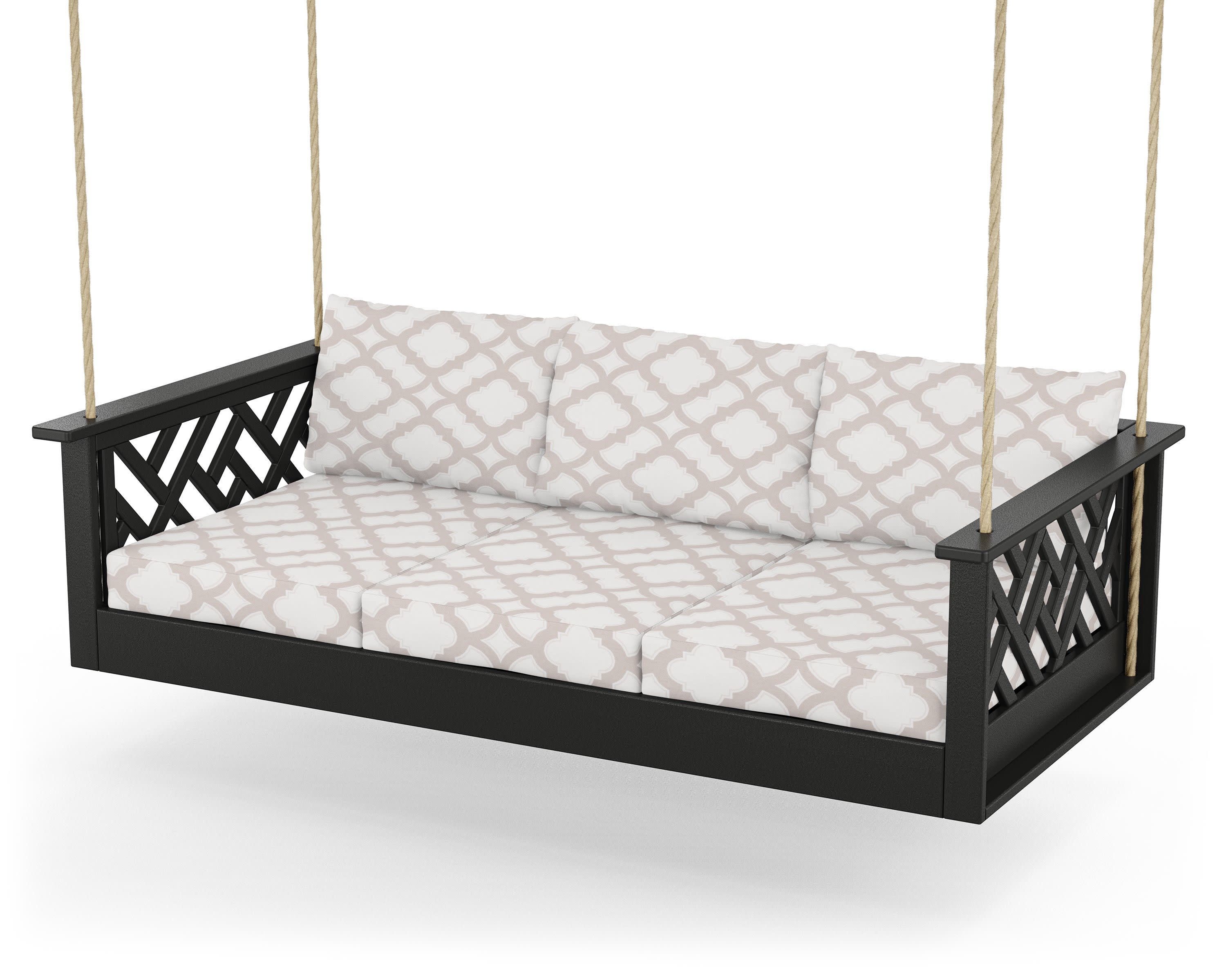 Chippendale Daybed Swing in Black / Trellis Dune Burlap