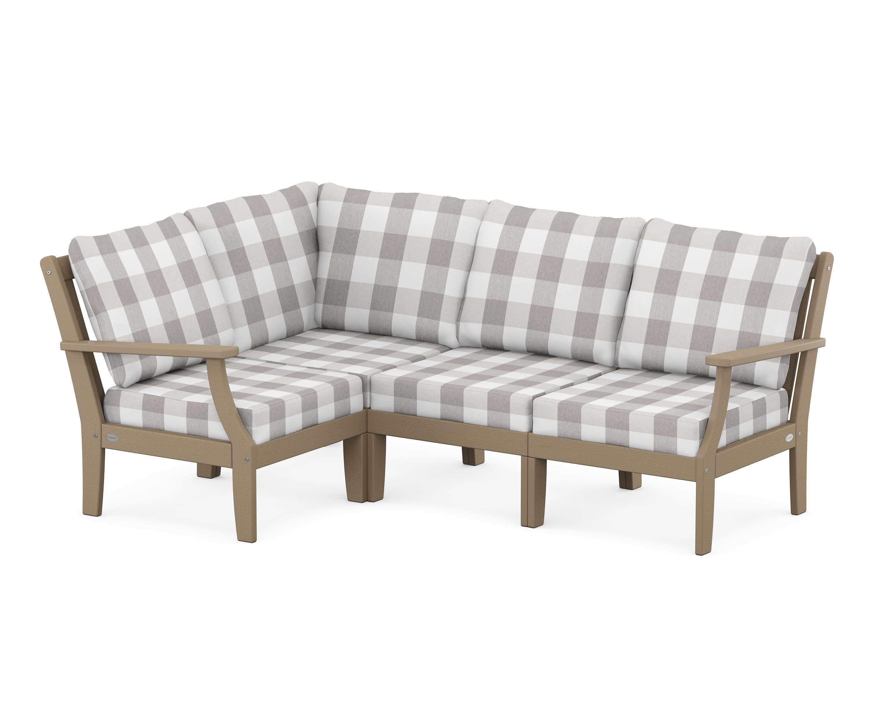Braxton Modular 4-Piece Deep Seating Set in Vintage Sahara / Buffalo Plaid Grey Mist