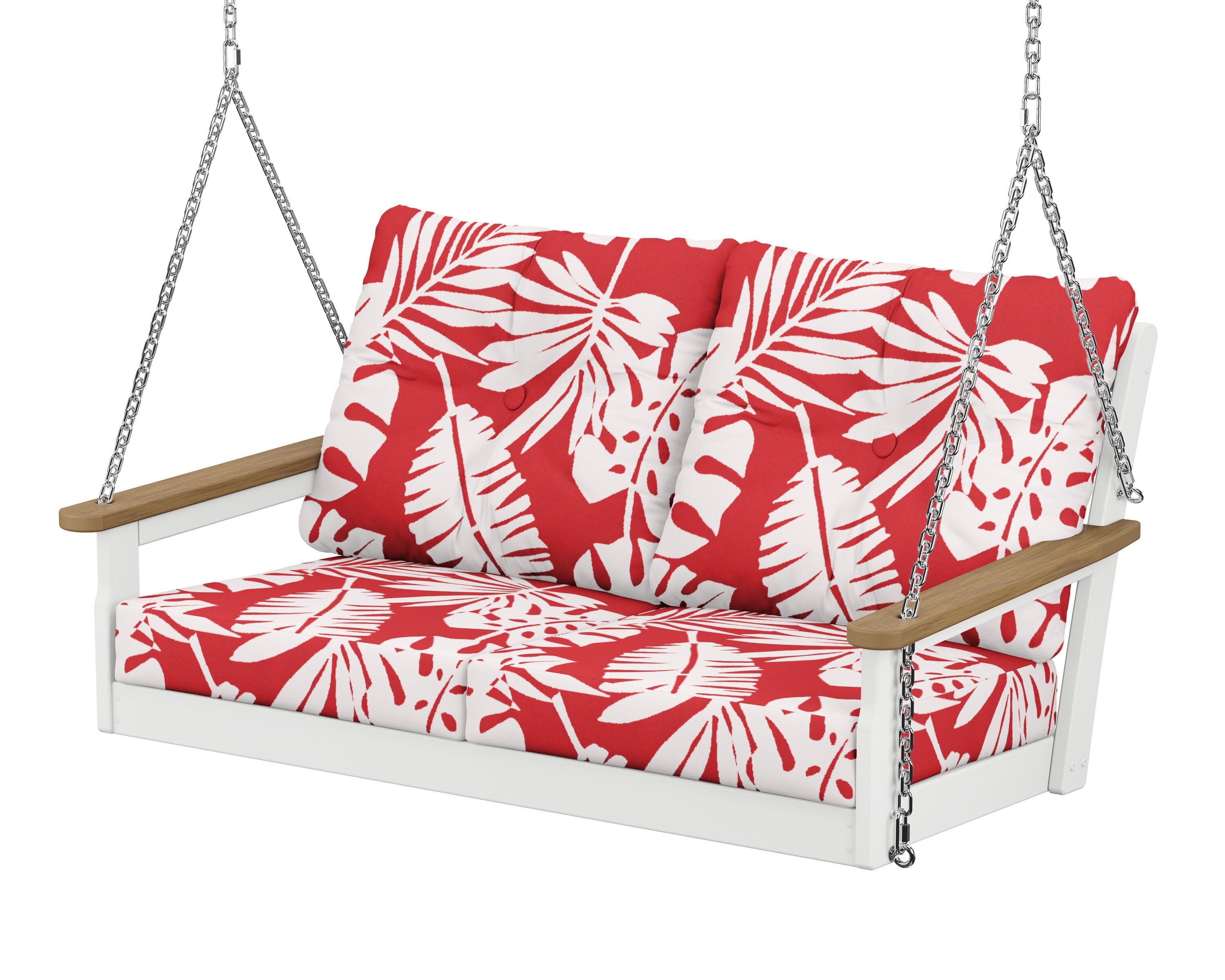 Vineyard Deep Seating Swing in White / Natural / Leaf Crimson