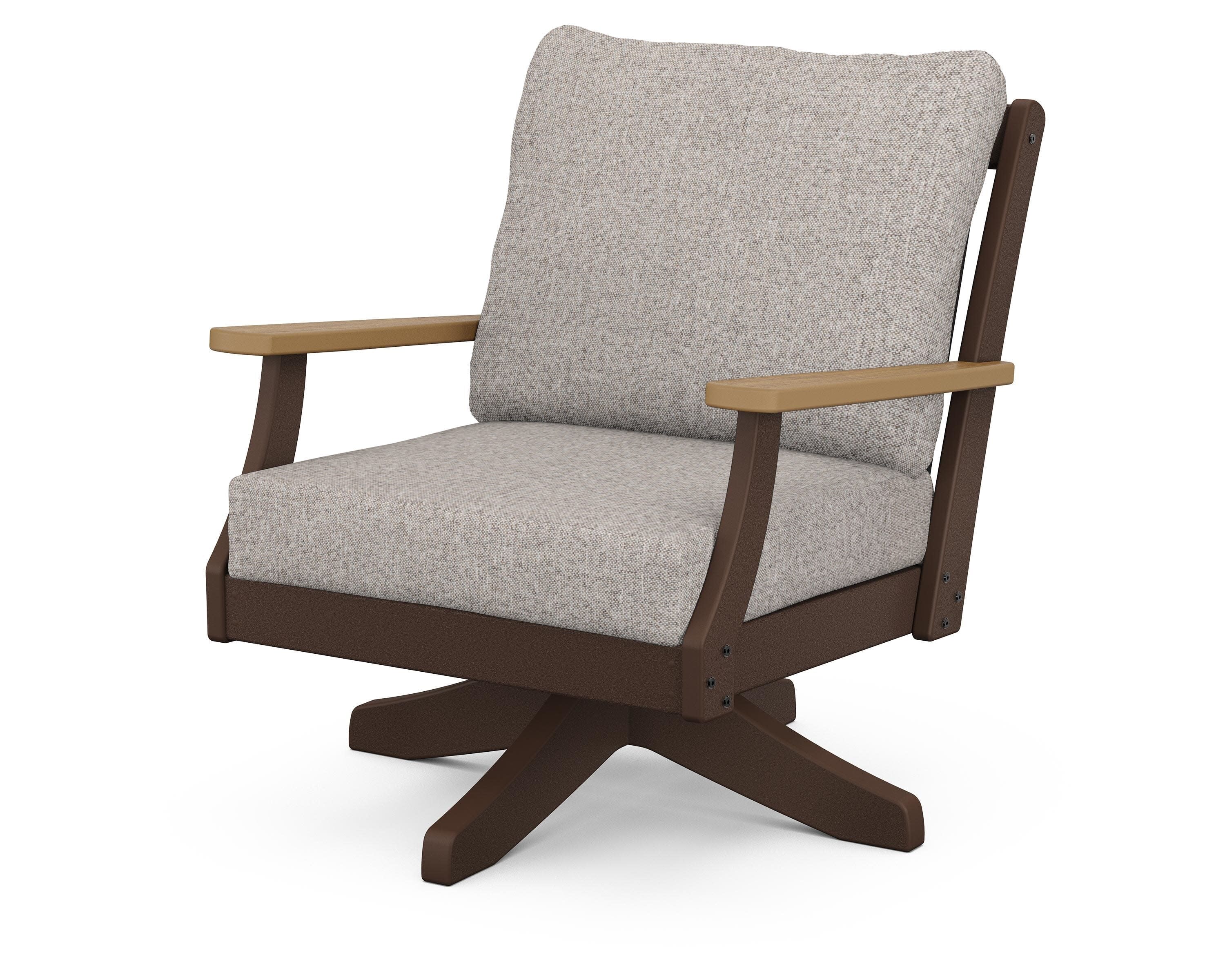 Braxton Deep Seating Swivel Chair in Mahogany / Natural / Weathered Tweed