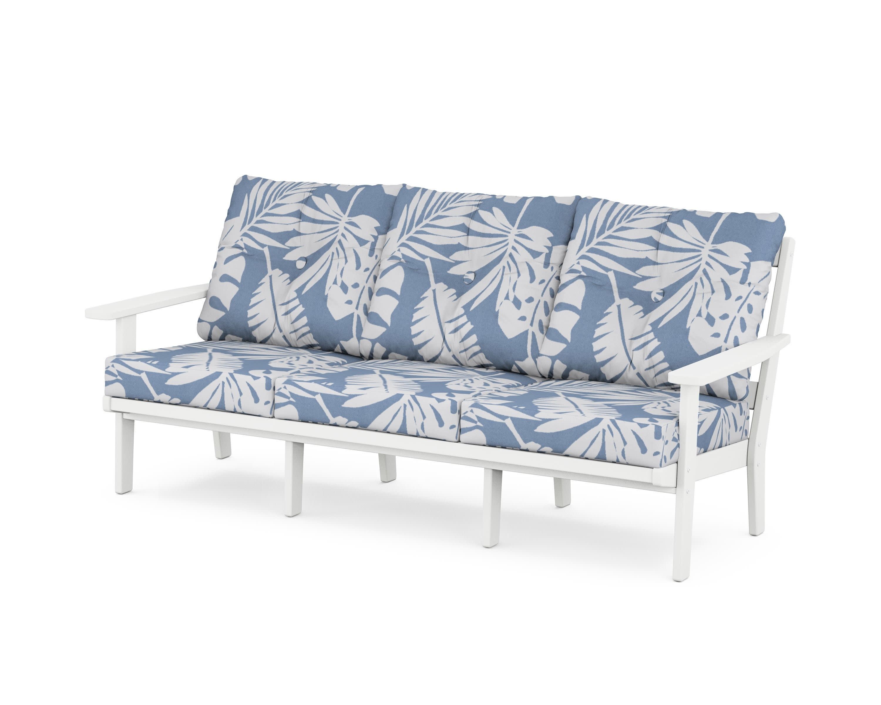Oxford Deep Seating Sofa in White / Leaf Sky Blue