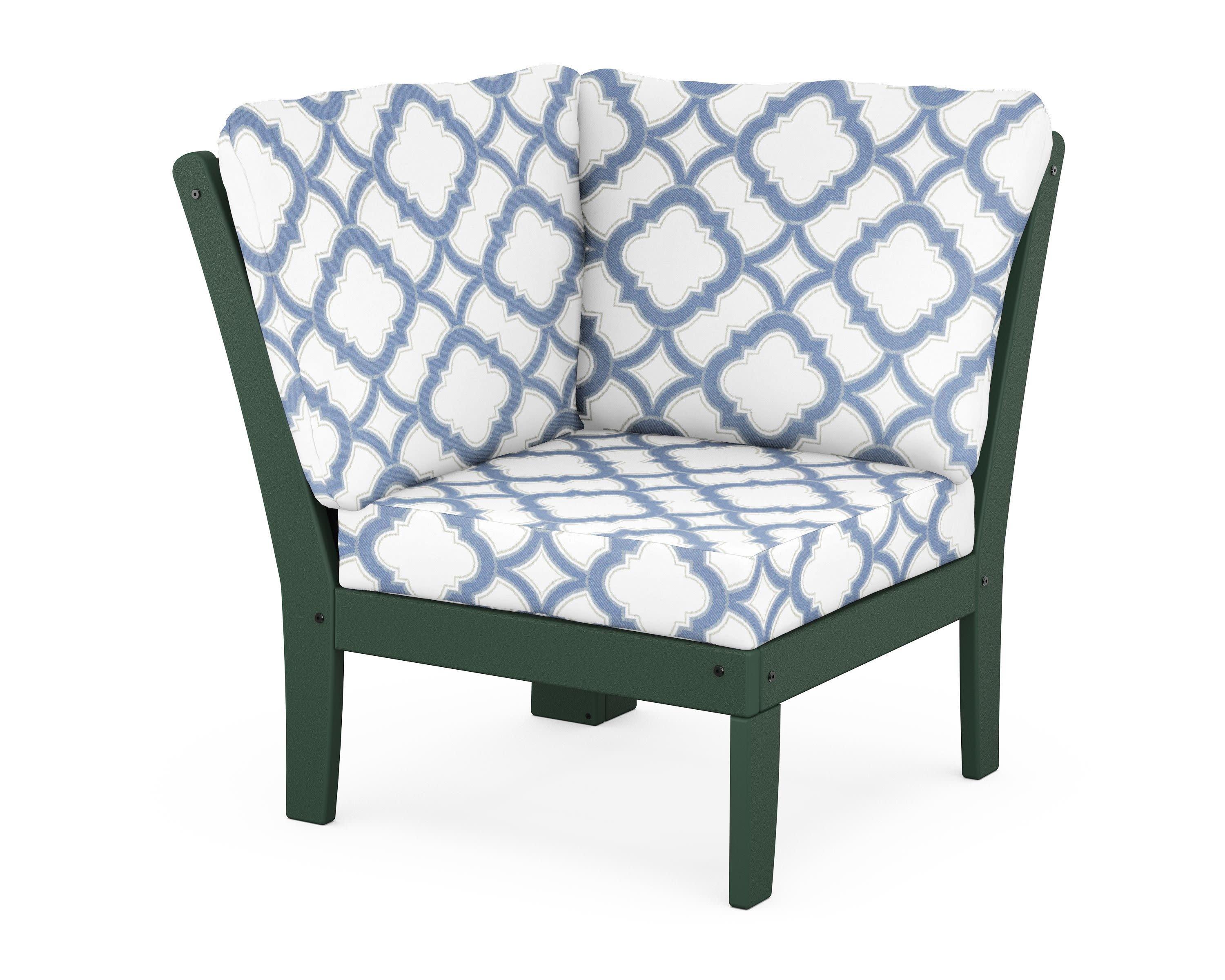 Braxton Modular Corner Chair in Green / Trellis Sky Blue