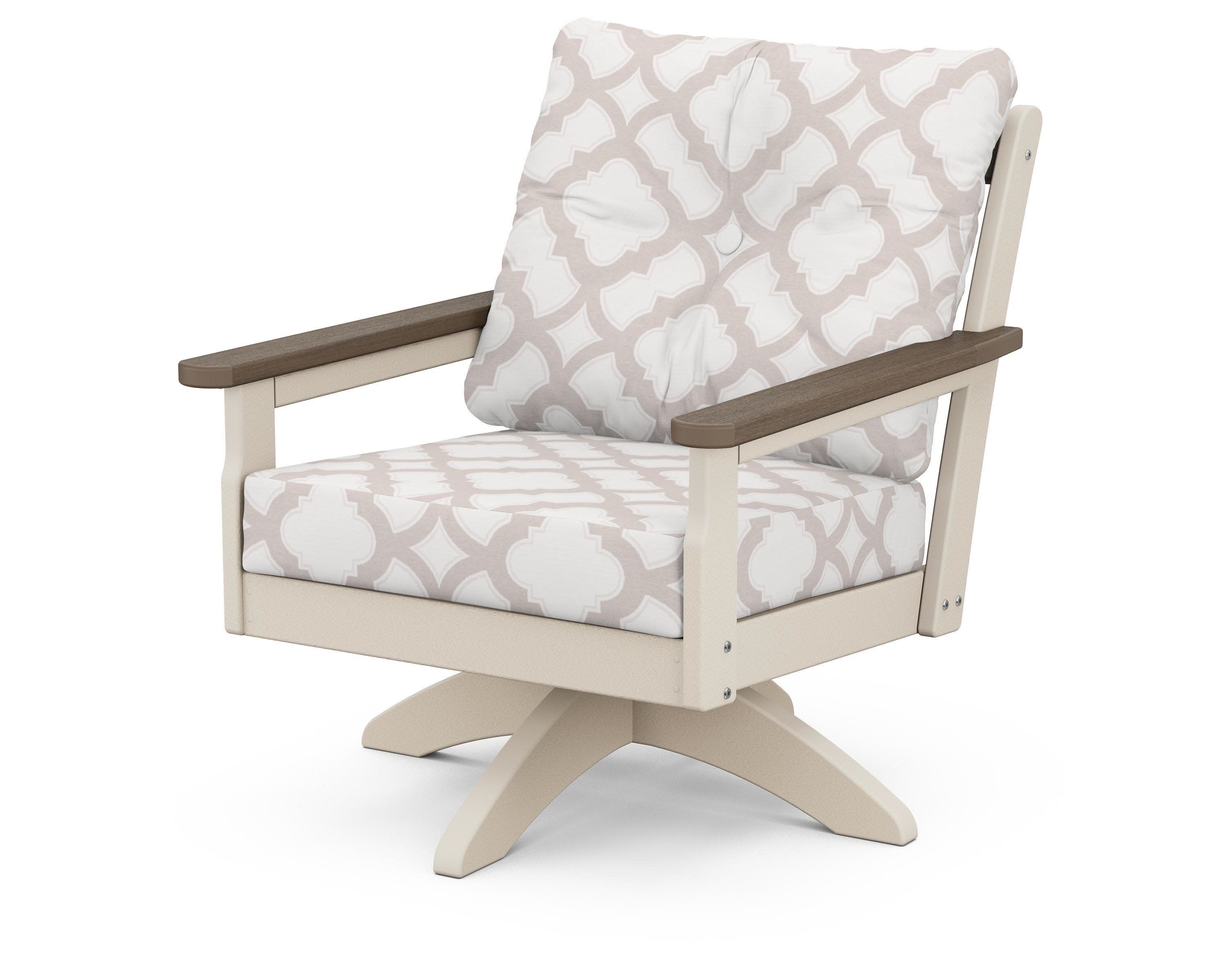 Vineyard Deep Seating Swivel Chair in Sand / Kona / Trellis Dune Burlap