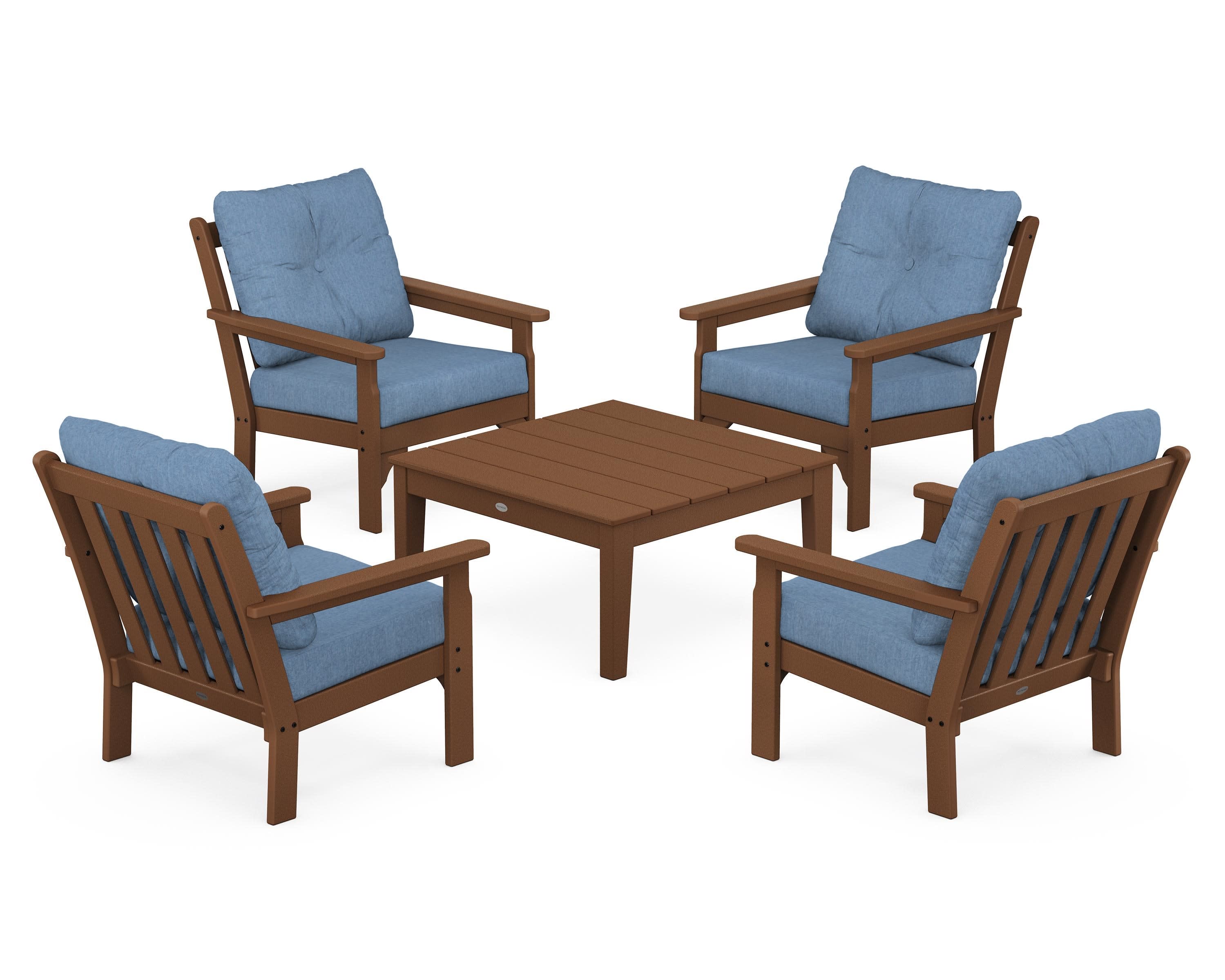 Vineyard 5-Piece Deep Seating Conversation Set in Teak / Sky Blue