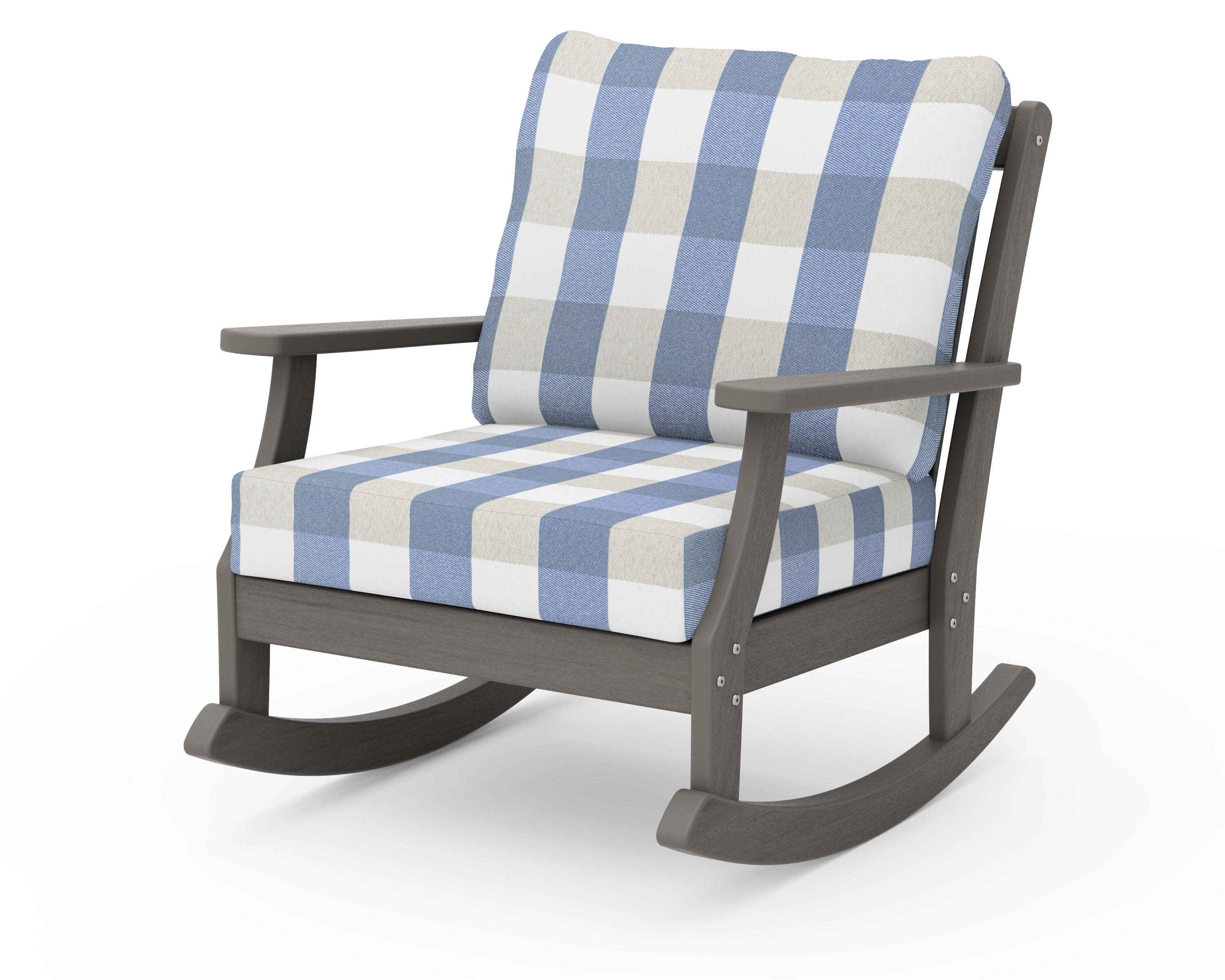 Braxton Deep Seating Rocking Chair in Driftwood / Buffalo Plaid Sky Blue