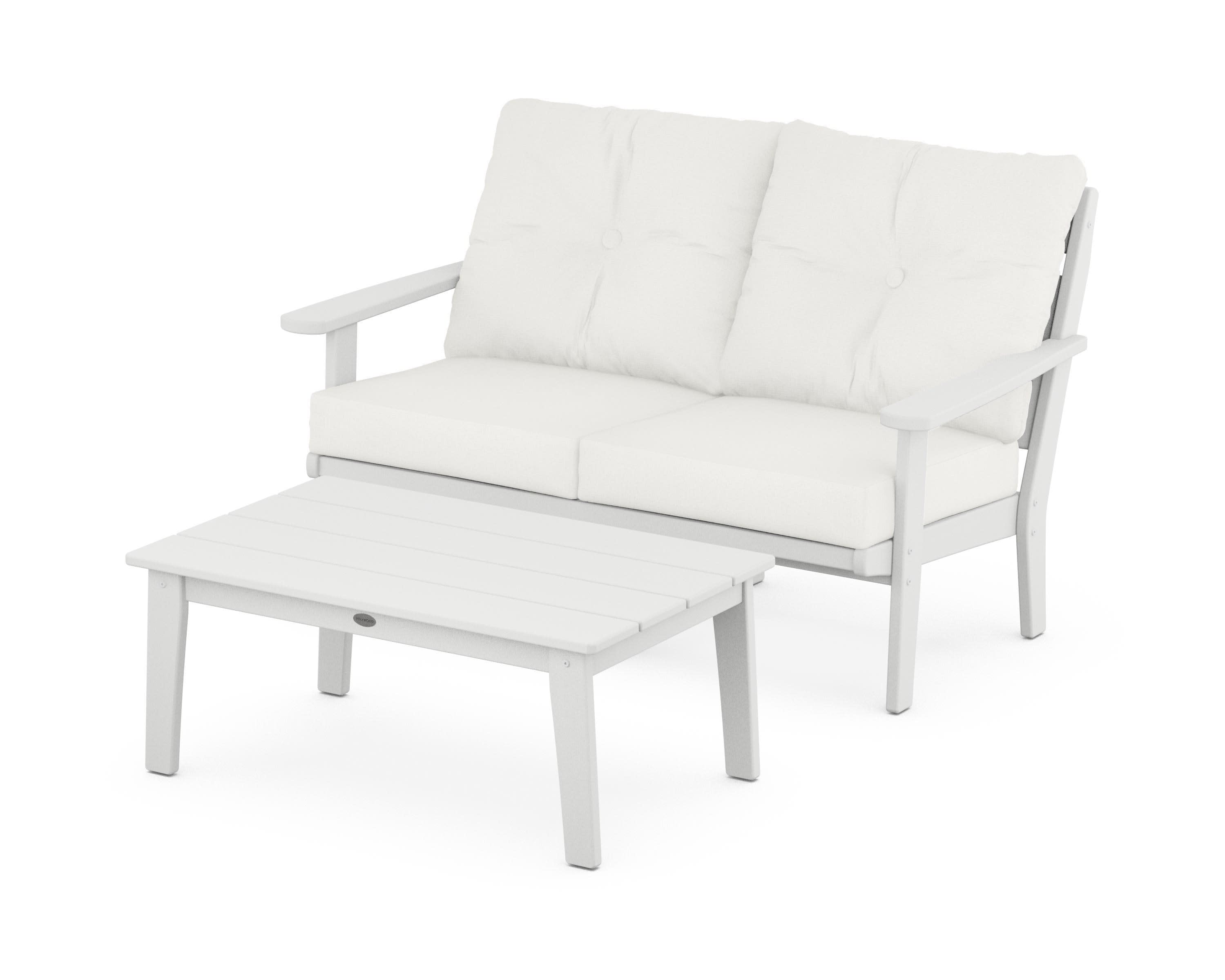 Lakeside 2-Piece Lounge Loveseat Set in White / Natural Linen