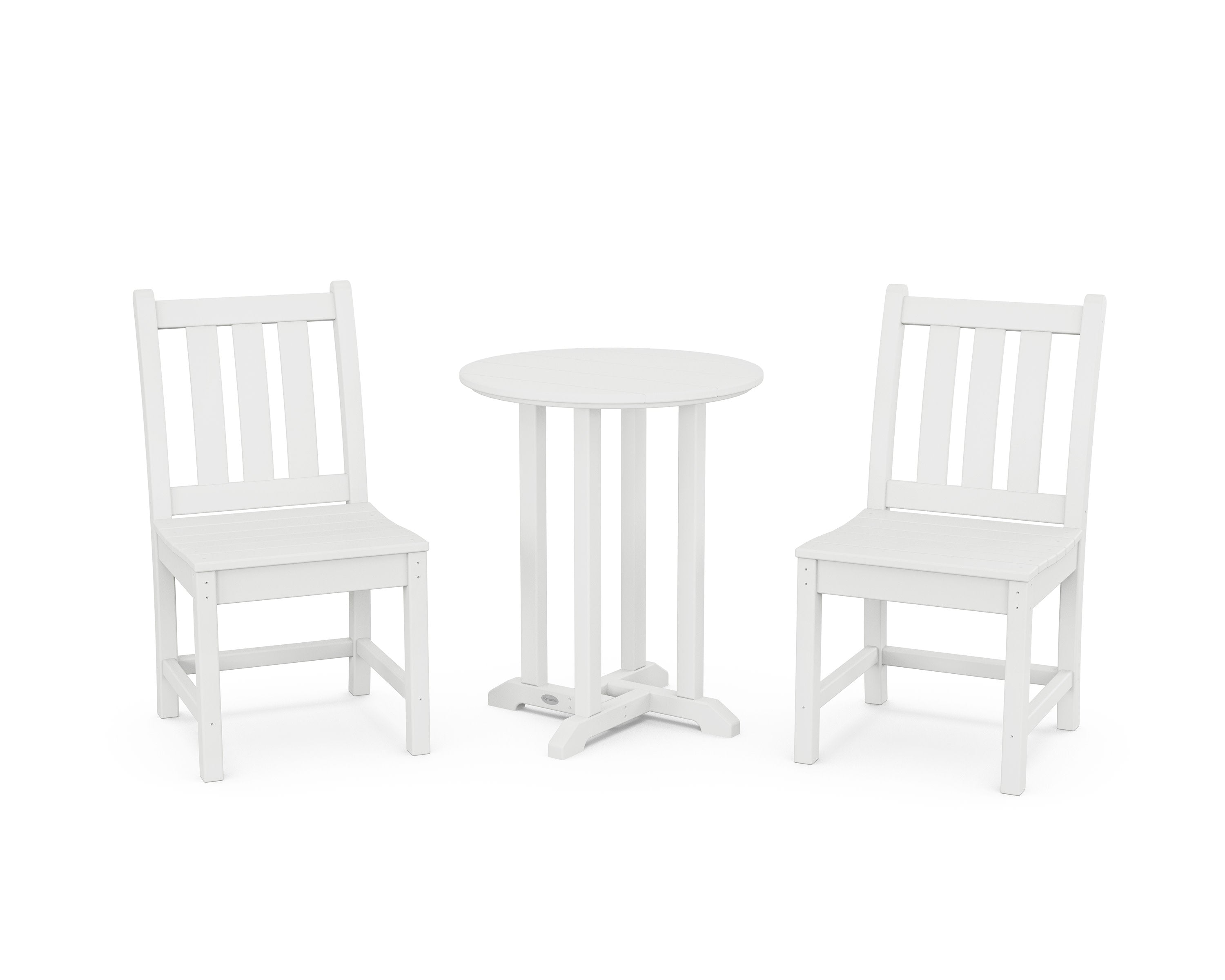 Traditional Garden Side Chair 3-Piece Round Bistro Dining Set in White