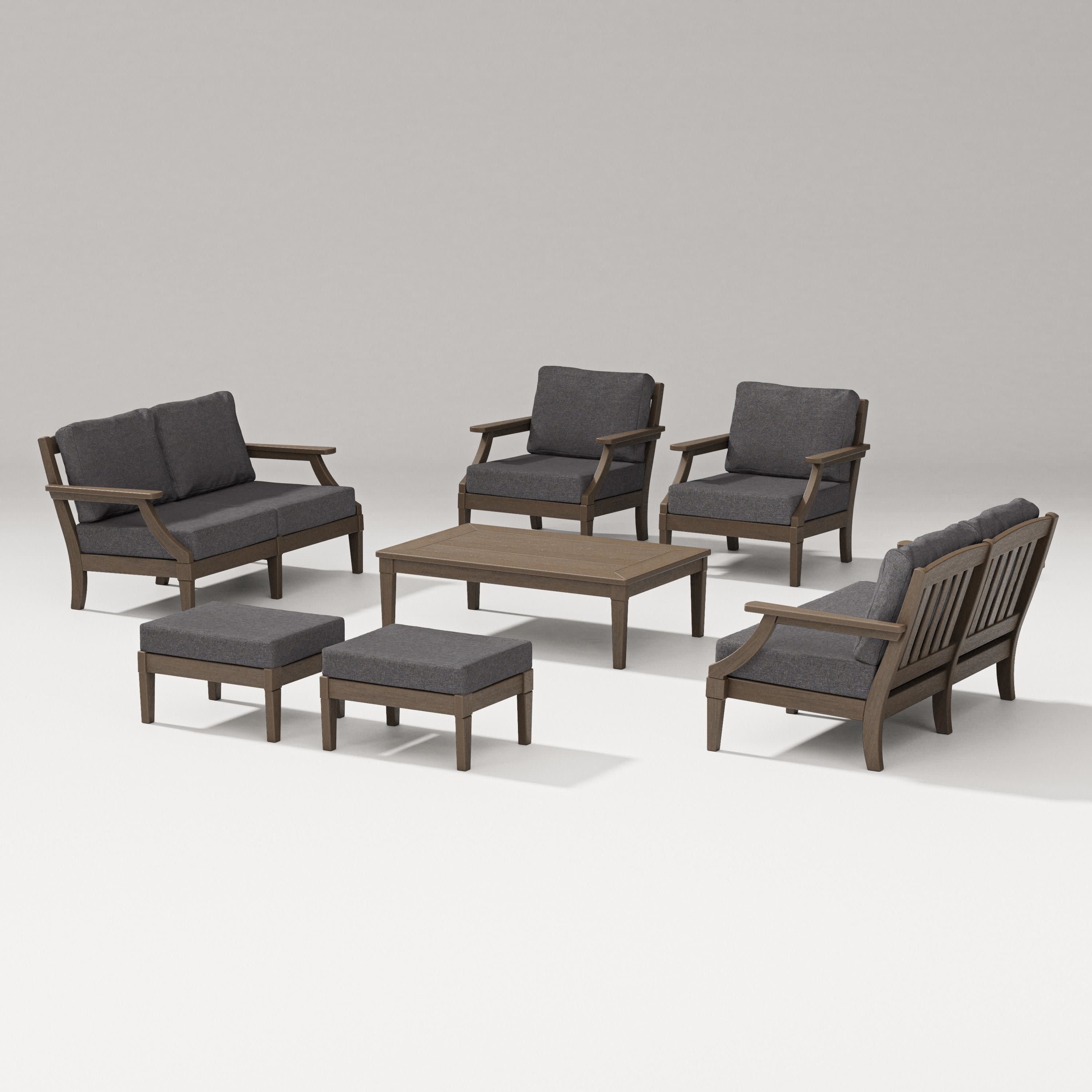 Estate 7-Piece Lounge Loveseat Set in Kona / Ash Charcoal