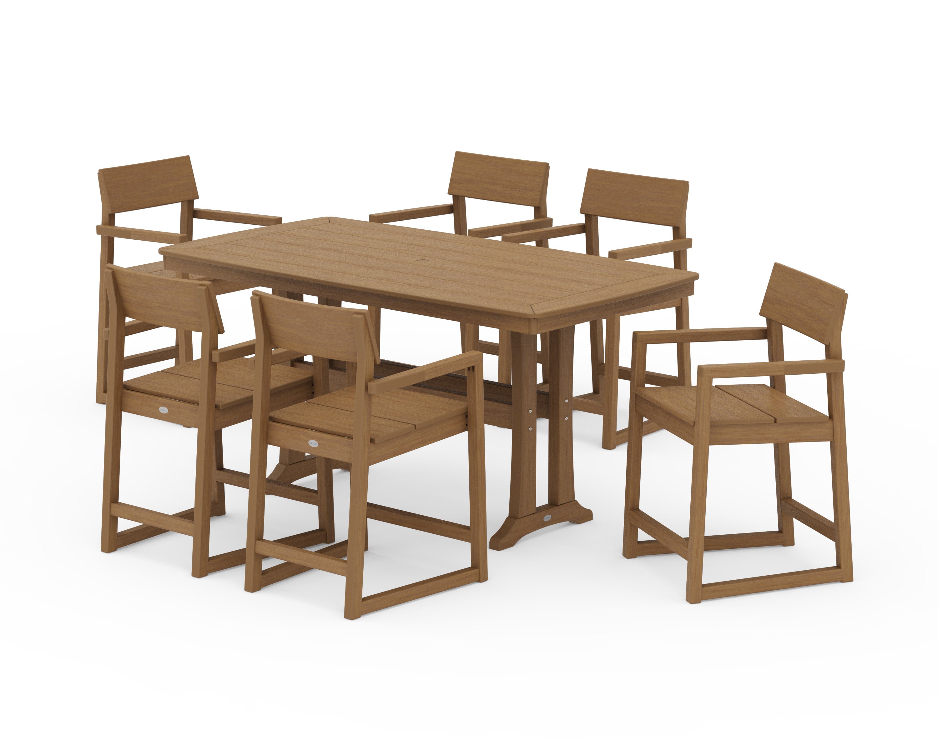 EDGE Arm Chair 7-Piece Counter Set with Trestle Legs in Natural