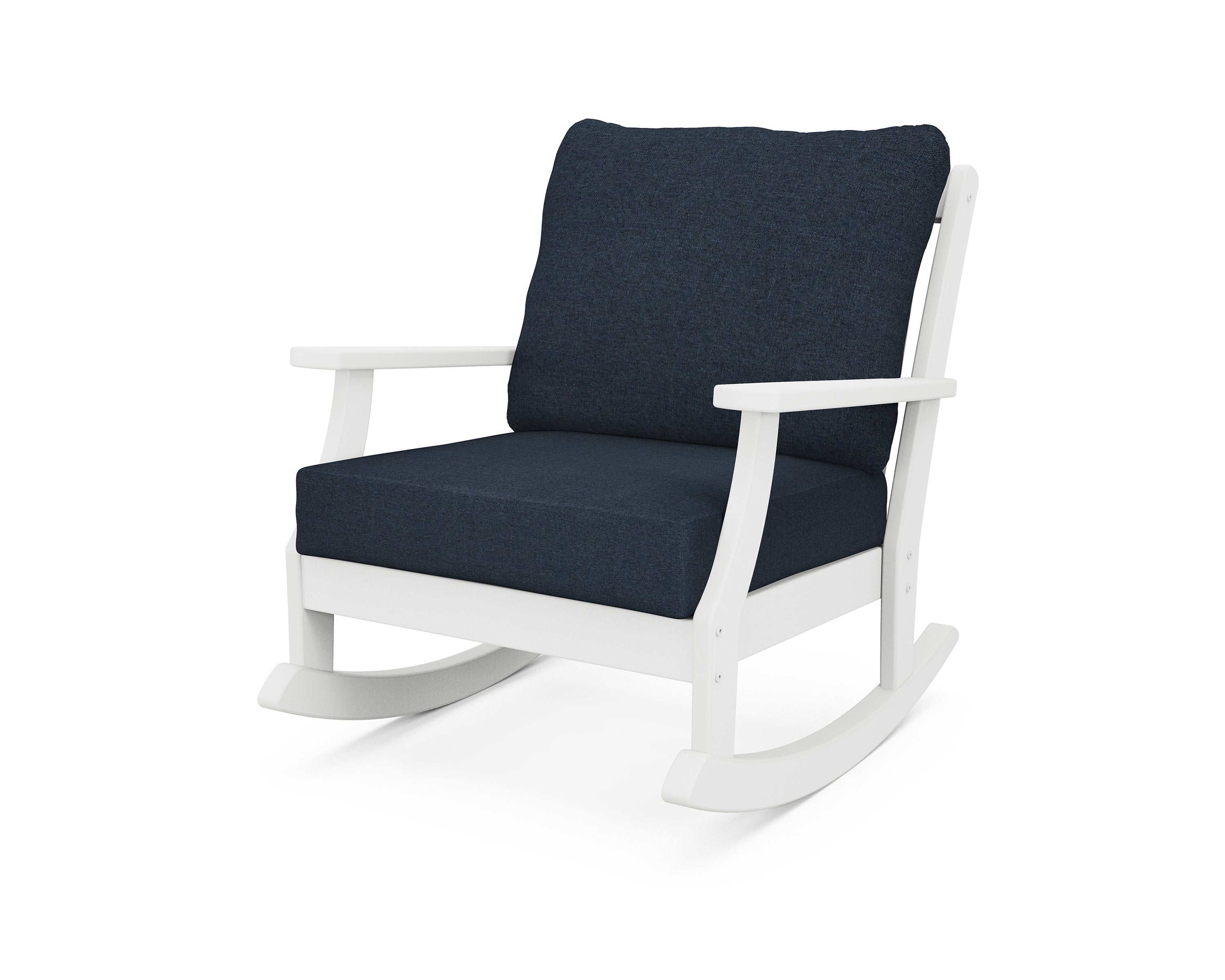 Braxton Deep Seating Rocking Chair in White / Marine Indigo