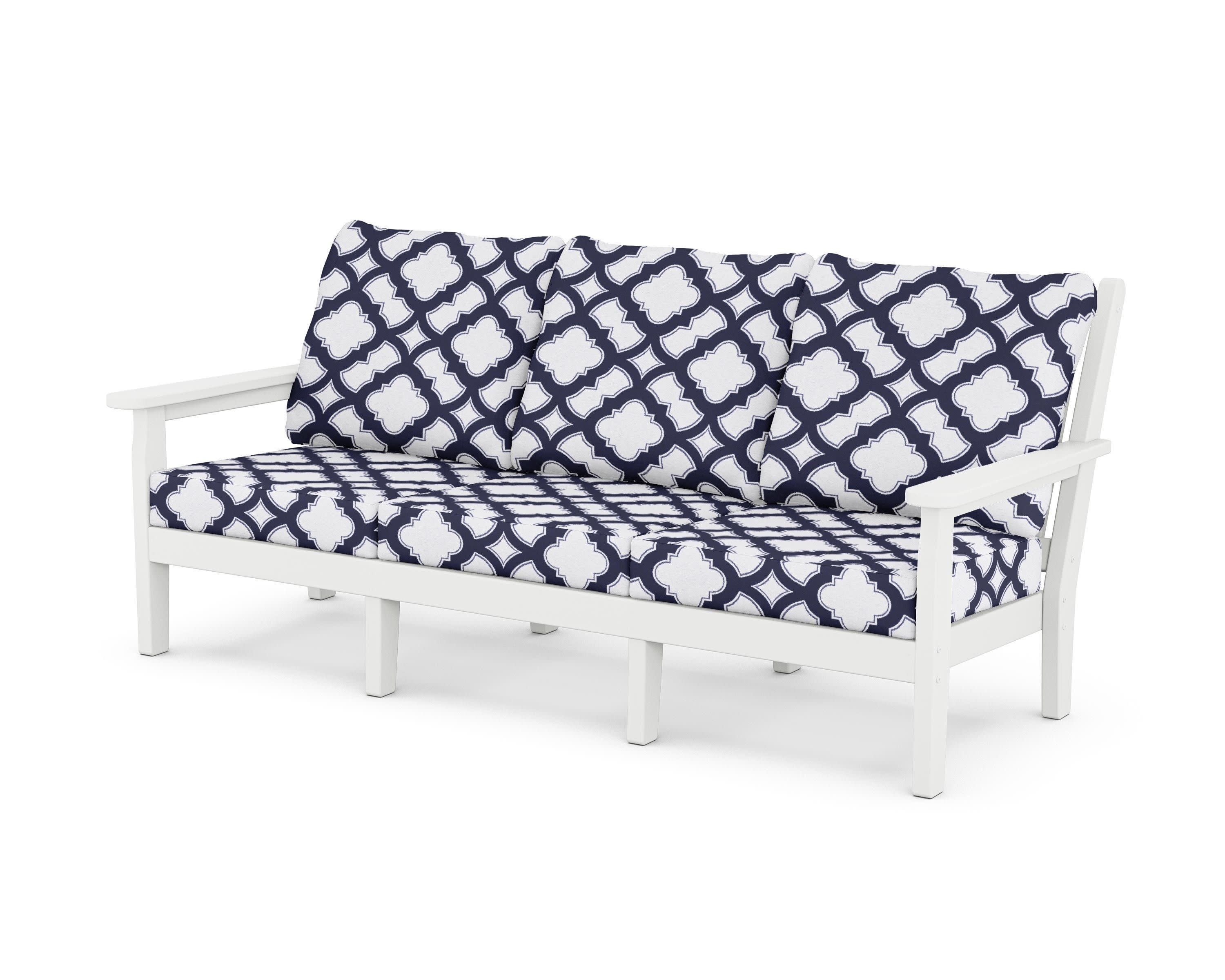 Chippendale Deep Seating Sofa in White / Trellis Navy