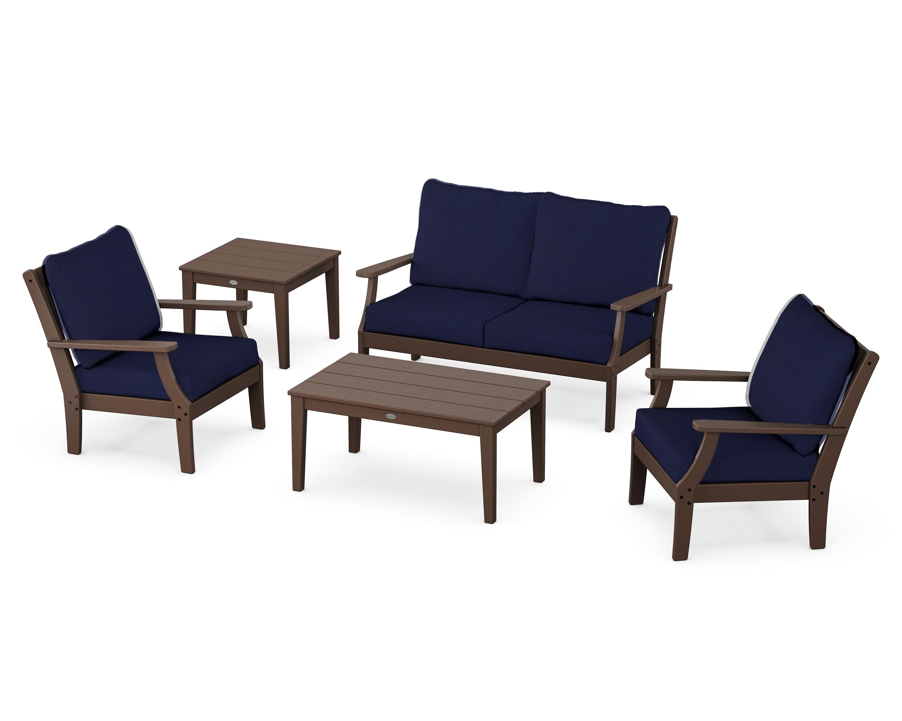 Braxton 5-Piece Deep Seating Set in Mahogany / Navy