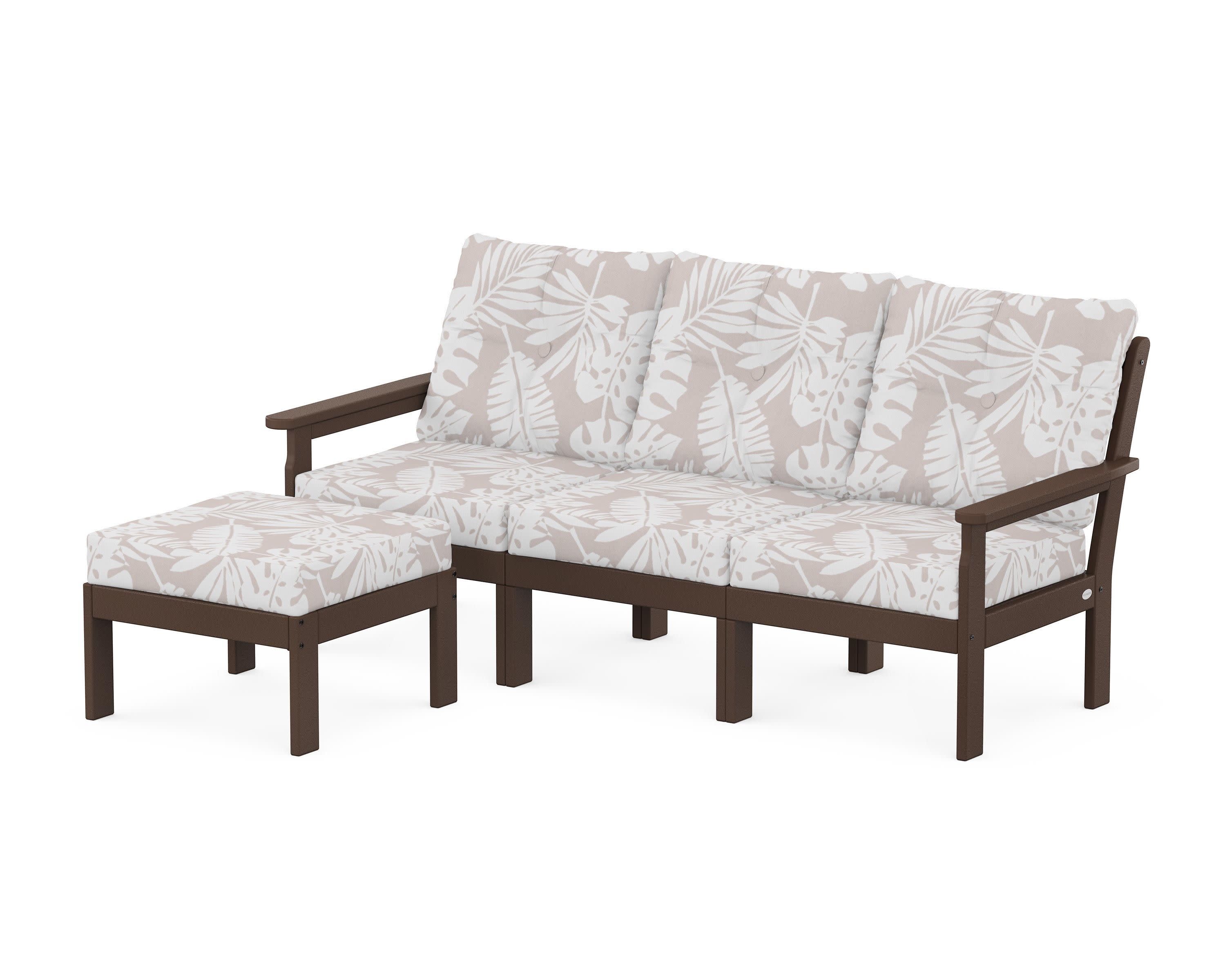 Vineyard 4-Piece Sectional with Ottoman in Mahogany / Leaf Dune Burlap