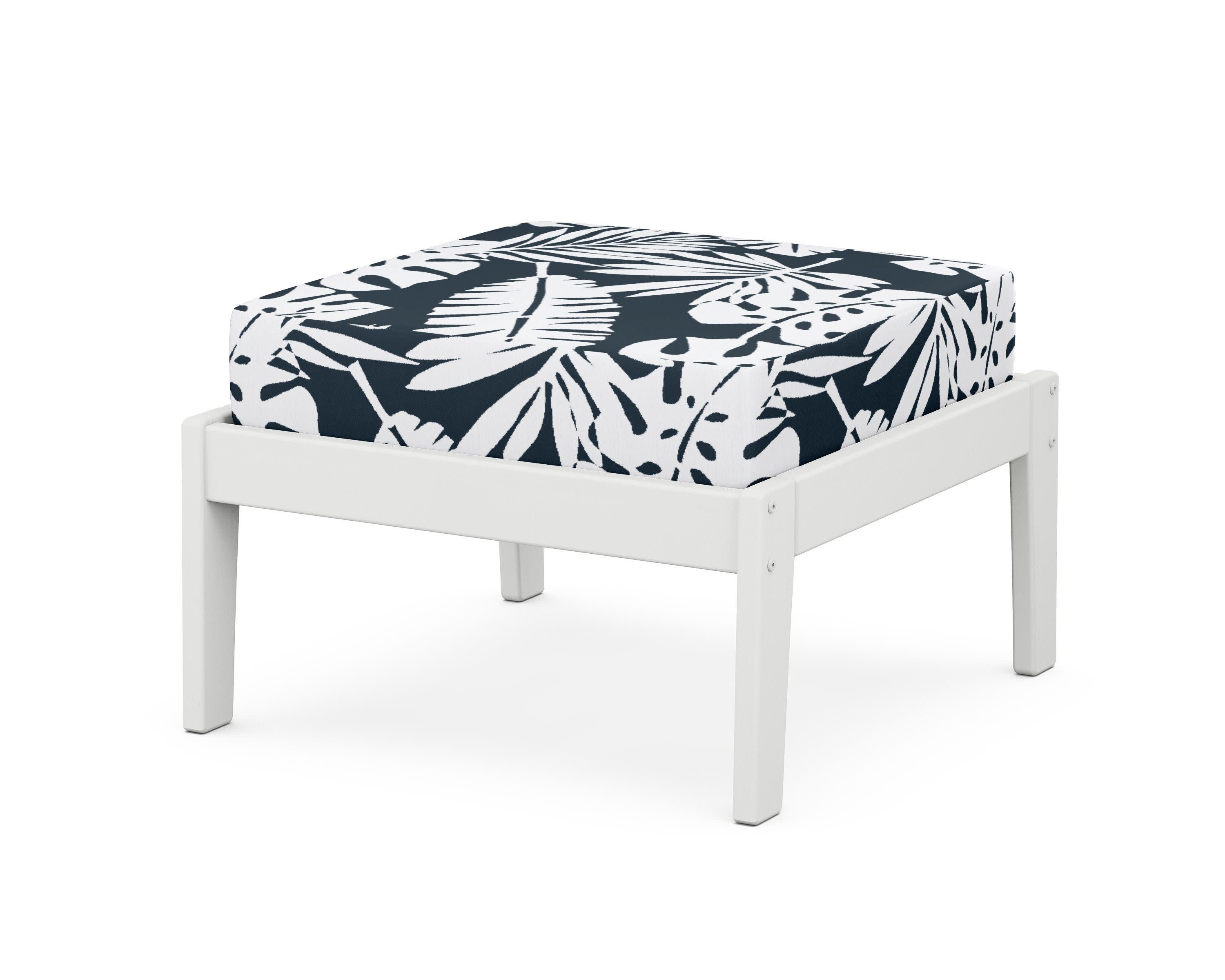Deep Seating Ottoman in White / Leaf Marine Indigo