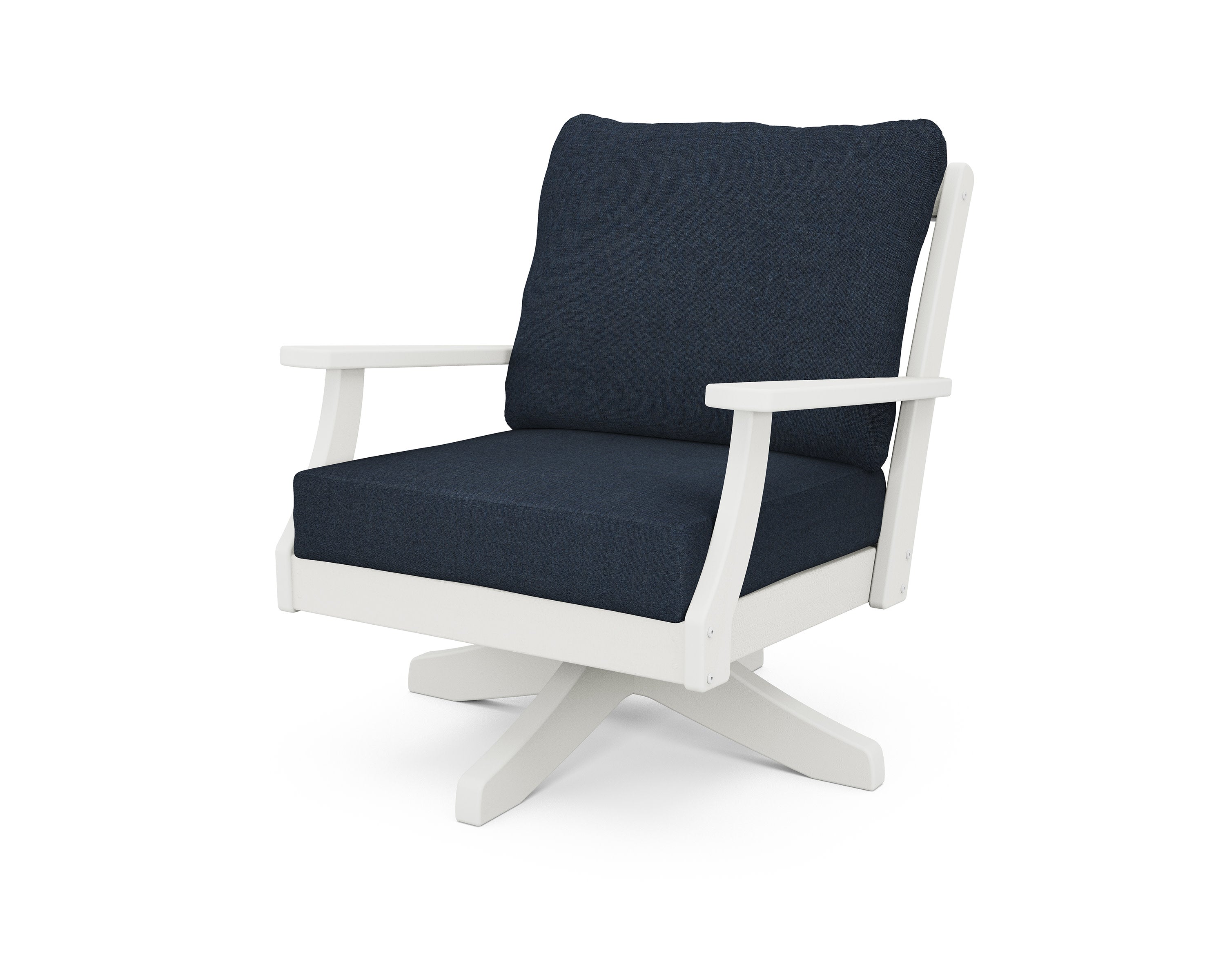 Braxton Deep Seating Swivel Chair in Vintage White / Marine Indigo