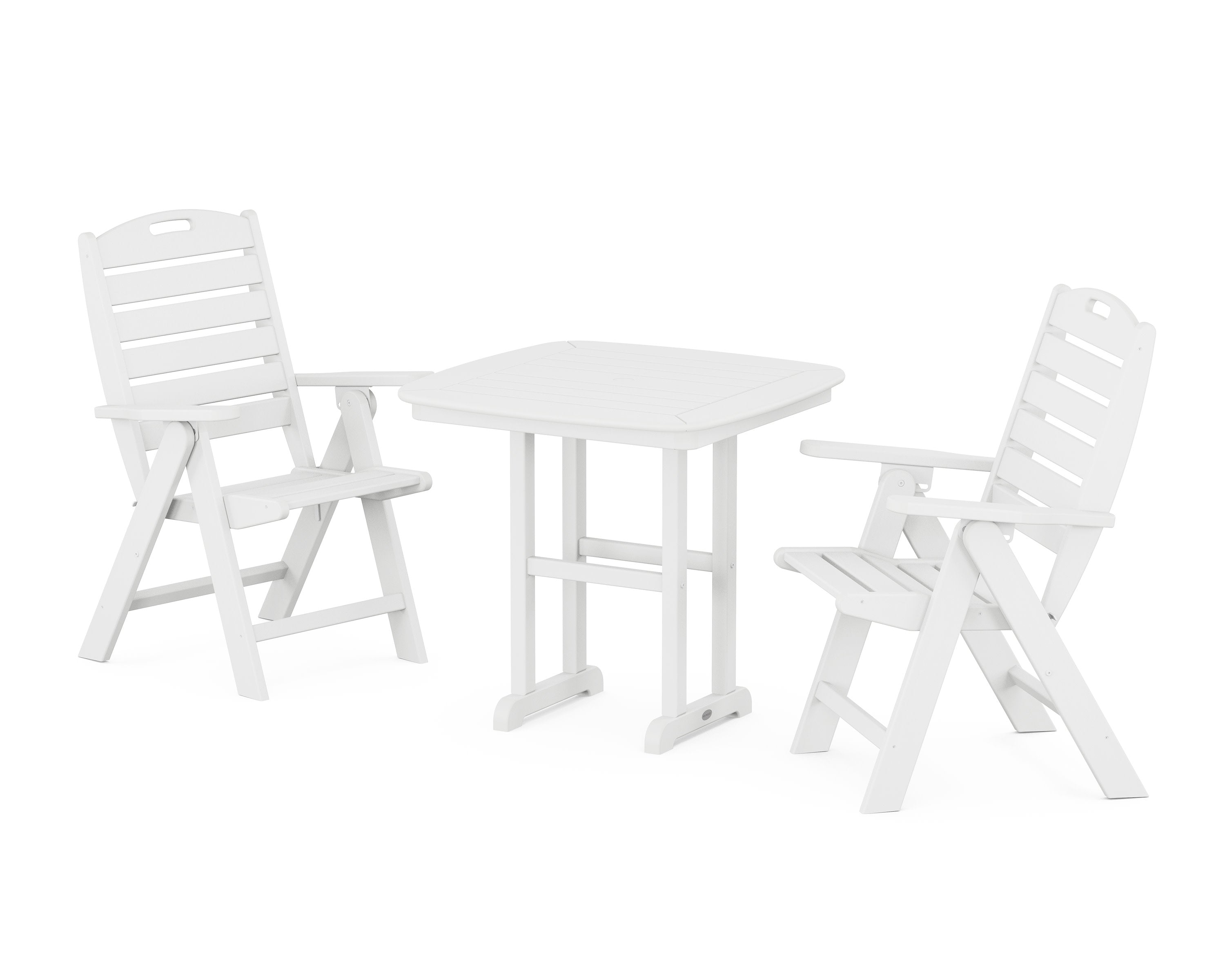 Nautical Folding Highback Chair 3-Piece Dining Set in White