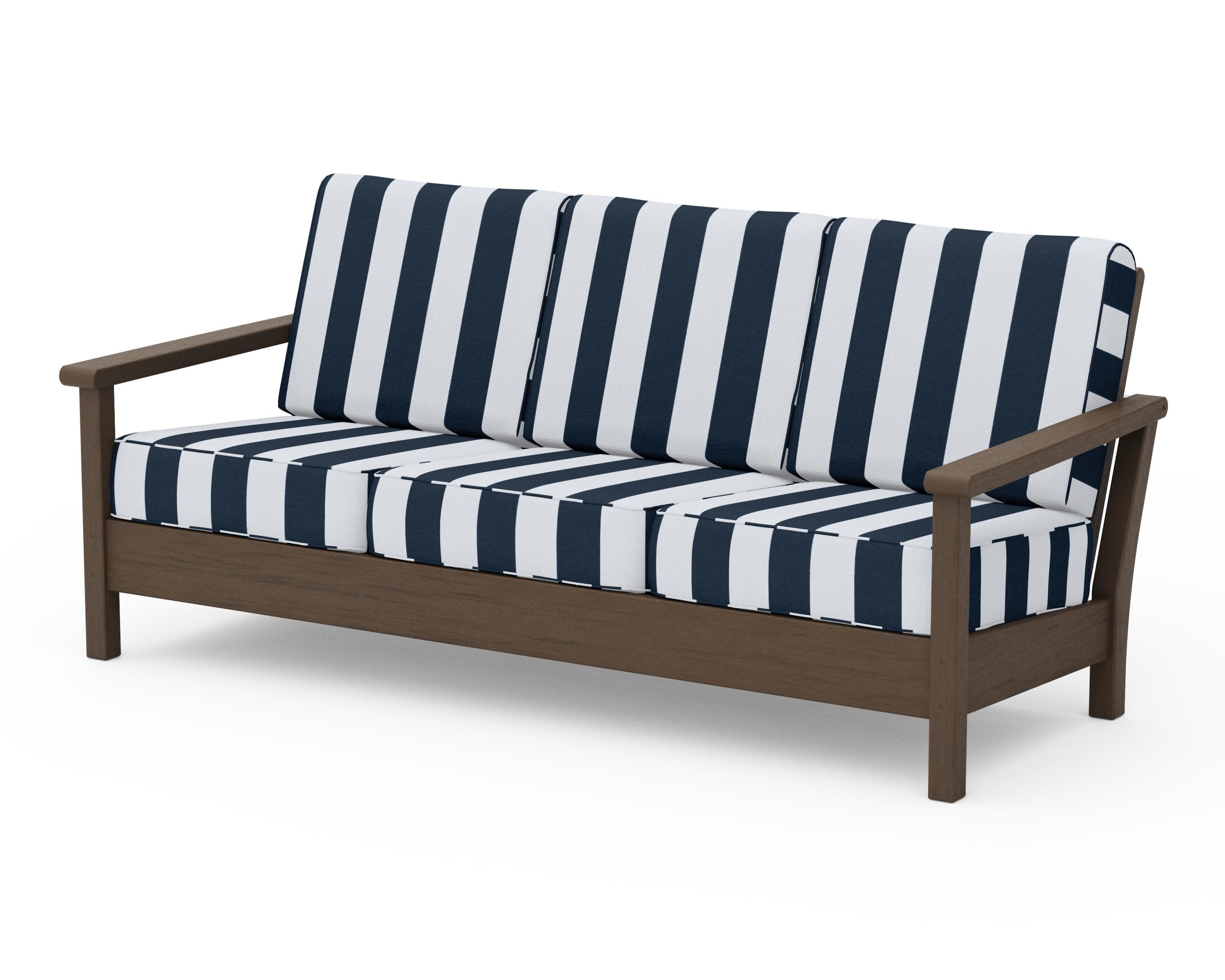 Harbour Deep Seating Sofa in Kona / Cabana Stripe Marine Indigo