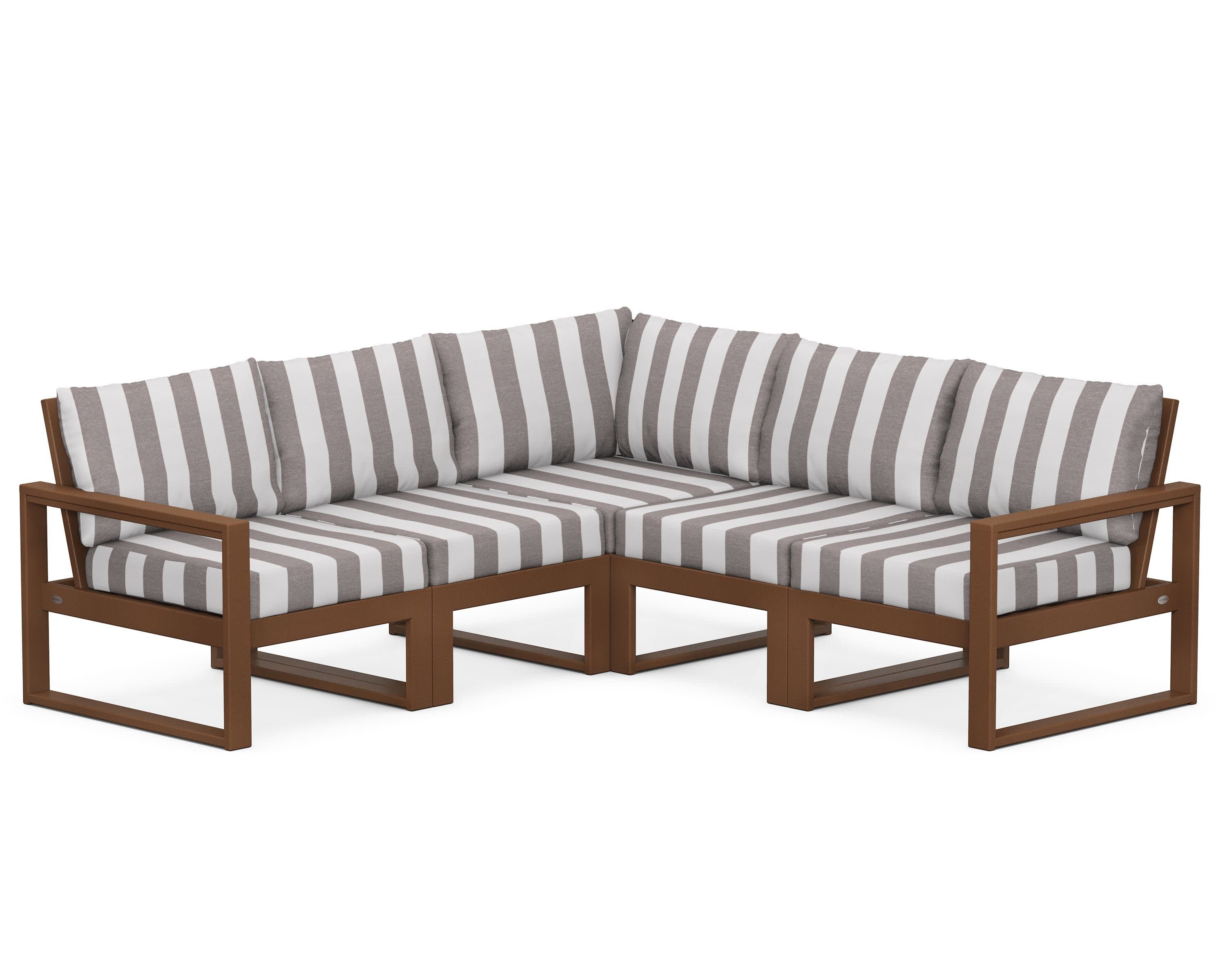 EDGE 5-Piece Modular Deep Seating Set in Teak / Cabana Stripe Grey Mist